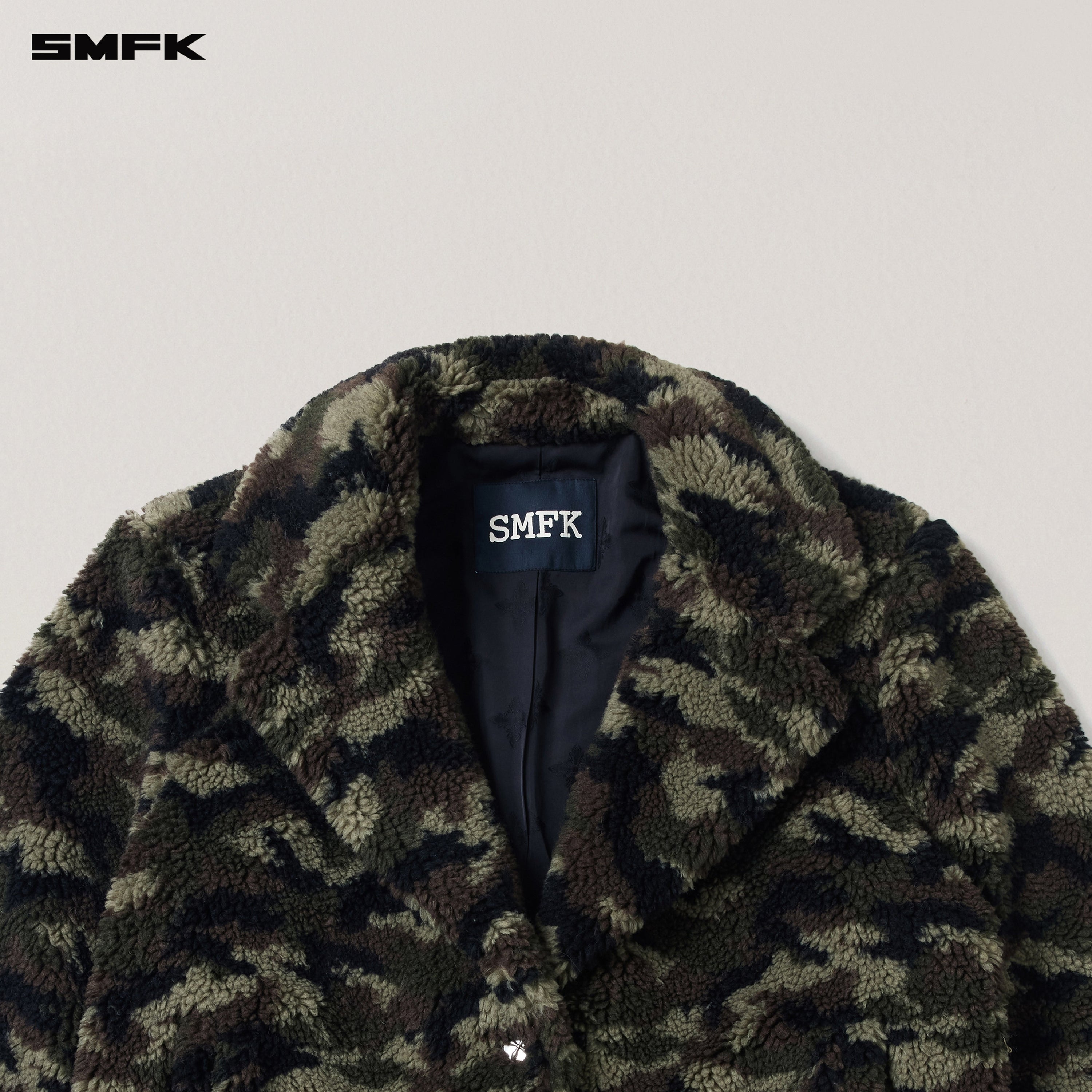 COMPASS MODE ROVE WOOL JACQUARD CAMO LOOSE OVERCOAT ARMY GREEN CAMOUFLAGE