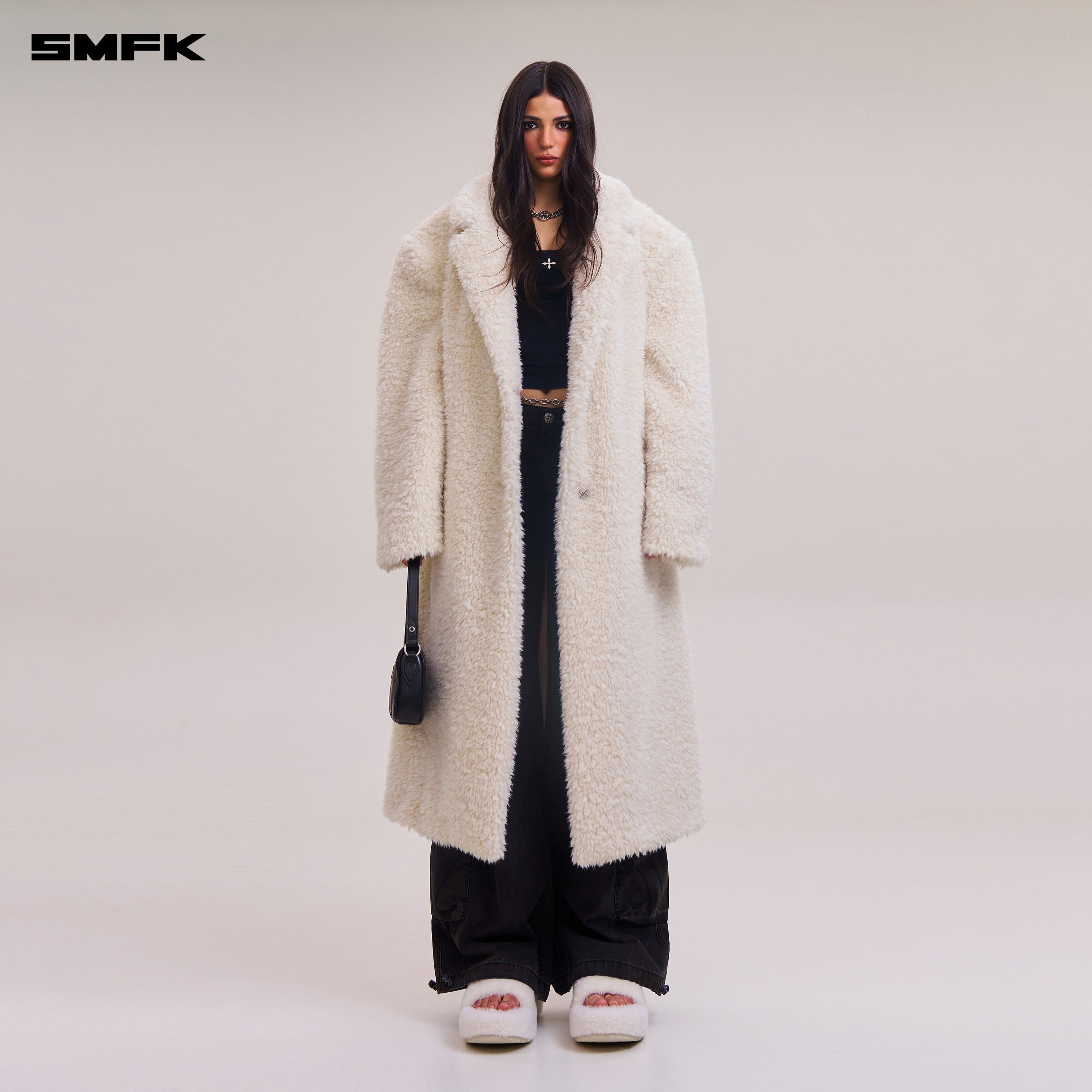 COMPASS MODE ROVE WOOL LOOSE OVERCOAT WOOL WHITE
