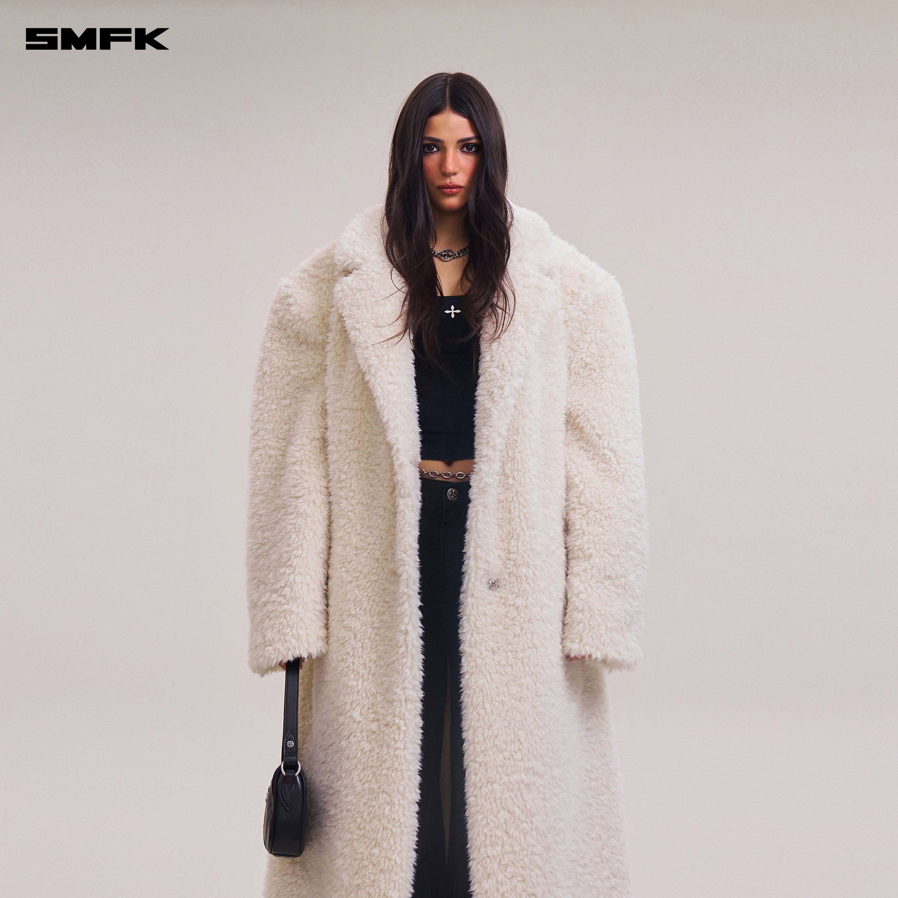 COMPASS MODE ROVE WOOL LOOSE OVERCOAT WOOL WHITE