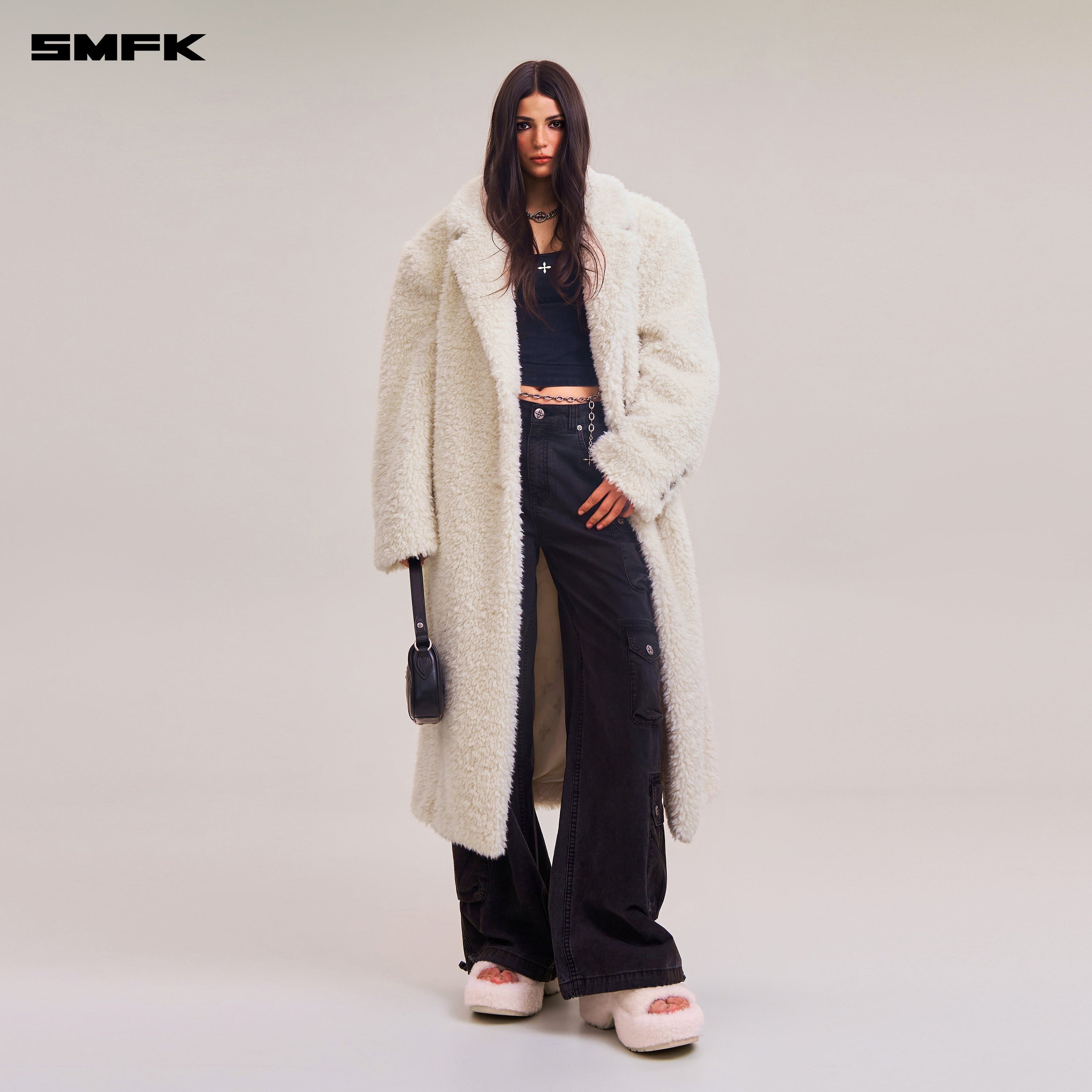 COMPASS MODE ROVE WOOL LOOSE OVERCOAT WOOL WHITE
