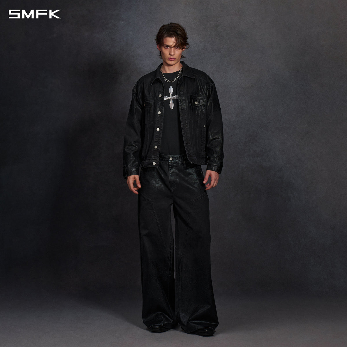 VINTAGE STORM FADE WAX LOOSE DENIM JACKET/FADE DENIM+WAX/U WAX BLACK