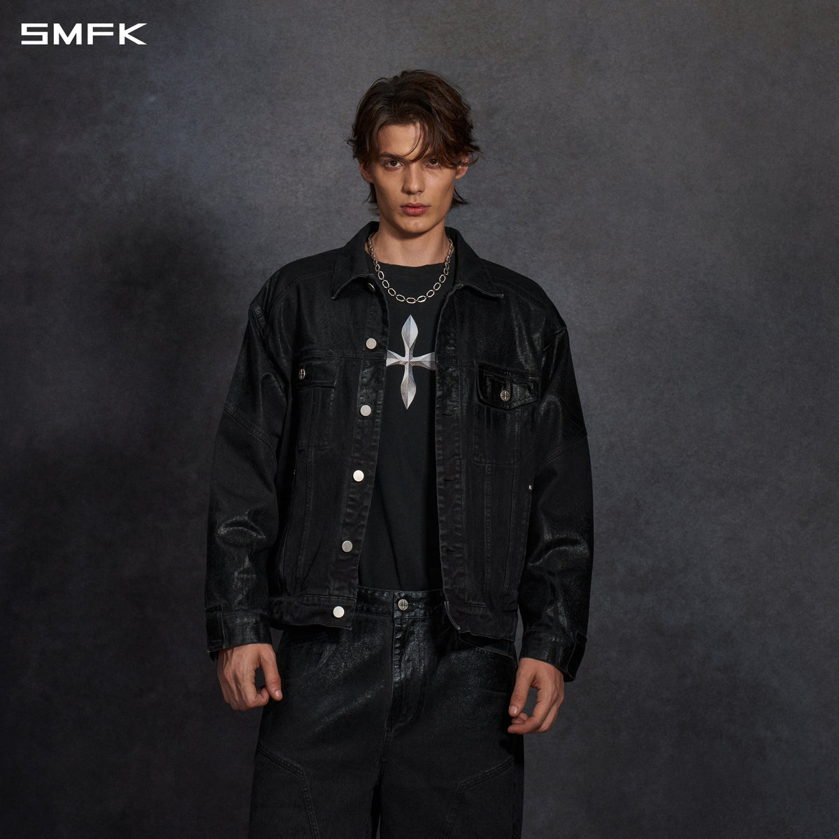 VINTAGE STORM FADE WAX LOOSE DENIM JACKET/FADE DENIM+WAX/U WAX BLACK