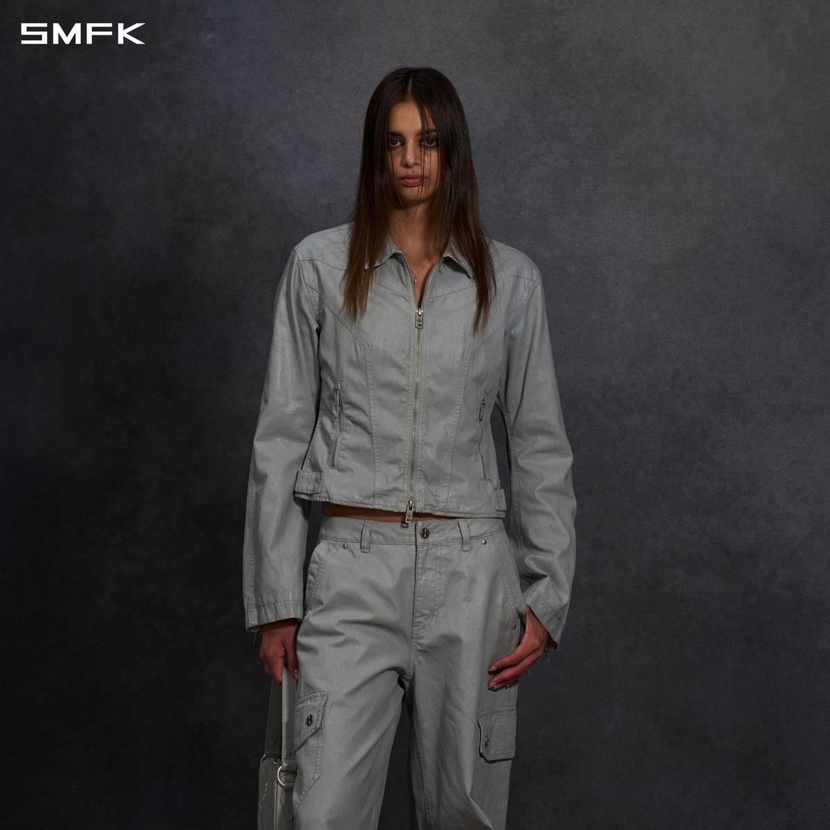 MYTH AEOLUS SYMMETRY WAX SLIM CARGO JACKET /WAX COTTON CLOUD GREY