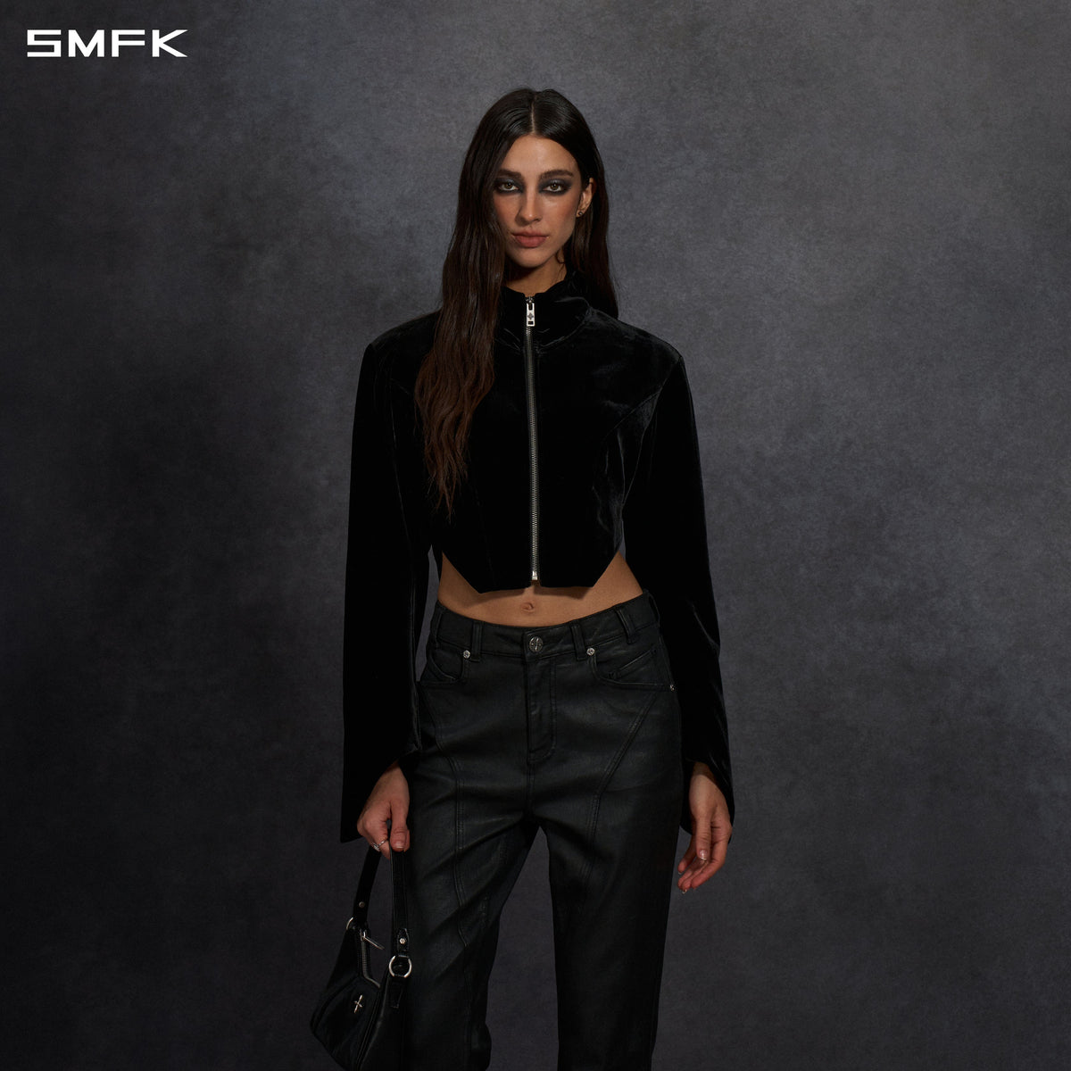 MYTH AEOLUS SYMMETRY CUT VELVET CARGO JACKET /SILK VELVET BLACK VELVET