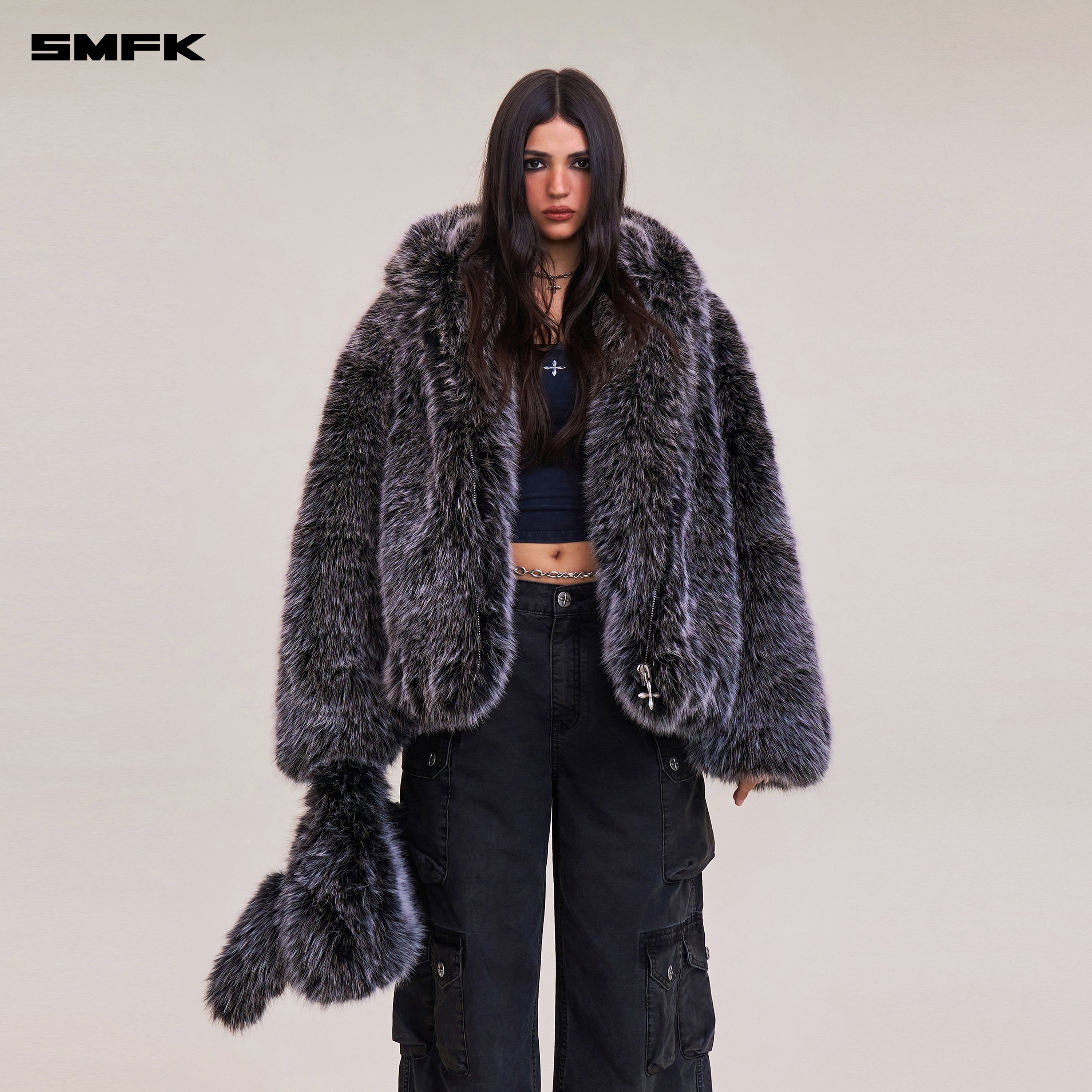 COMPASS MODE WASTELAND FURRY LOOSE HOODIE SILVER FOX