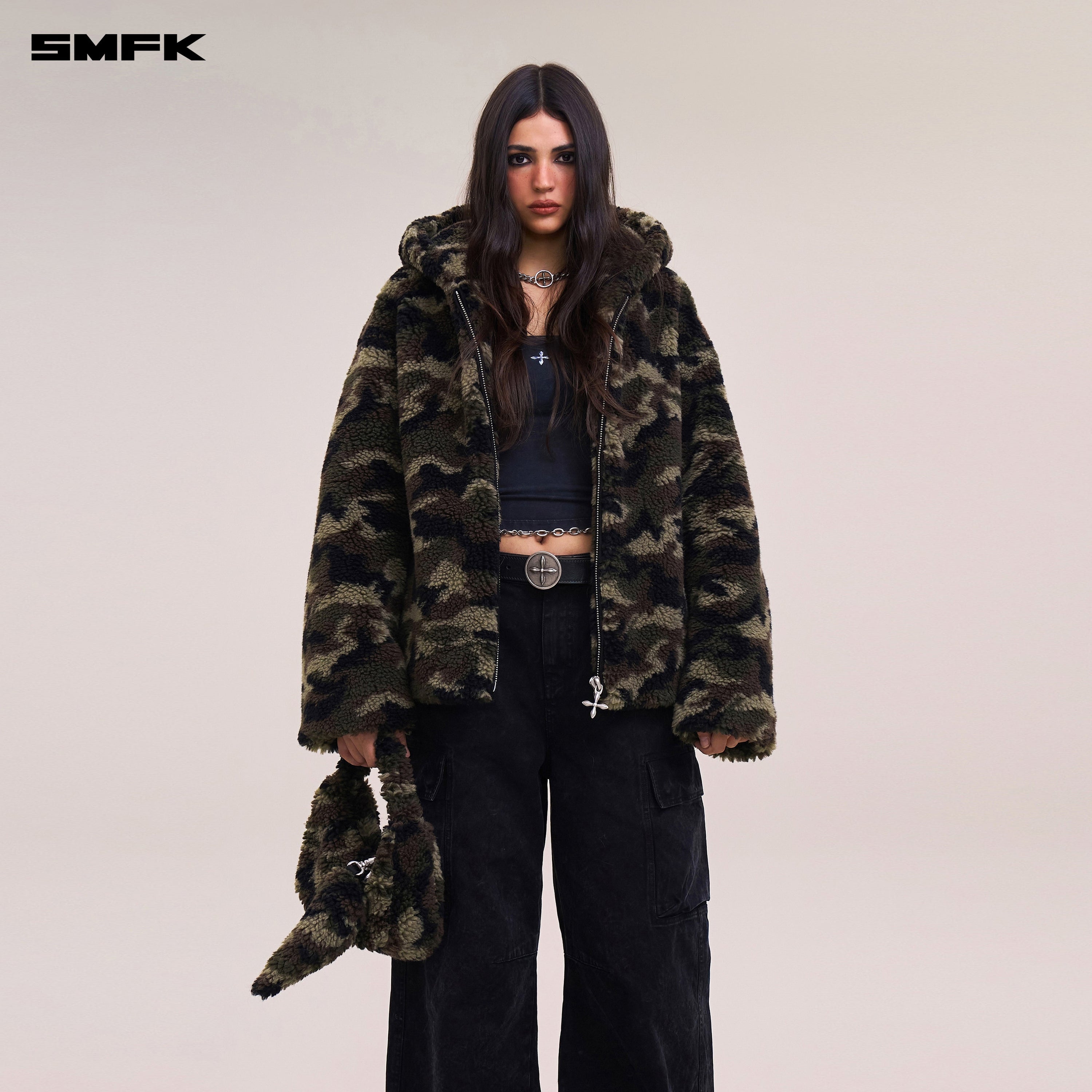 COMPASS MODE ROVE WOOL JACQUARD CAMO LOOSE HOODIE ARMY GREEN CAMOUFLAGE