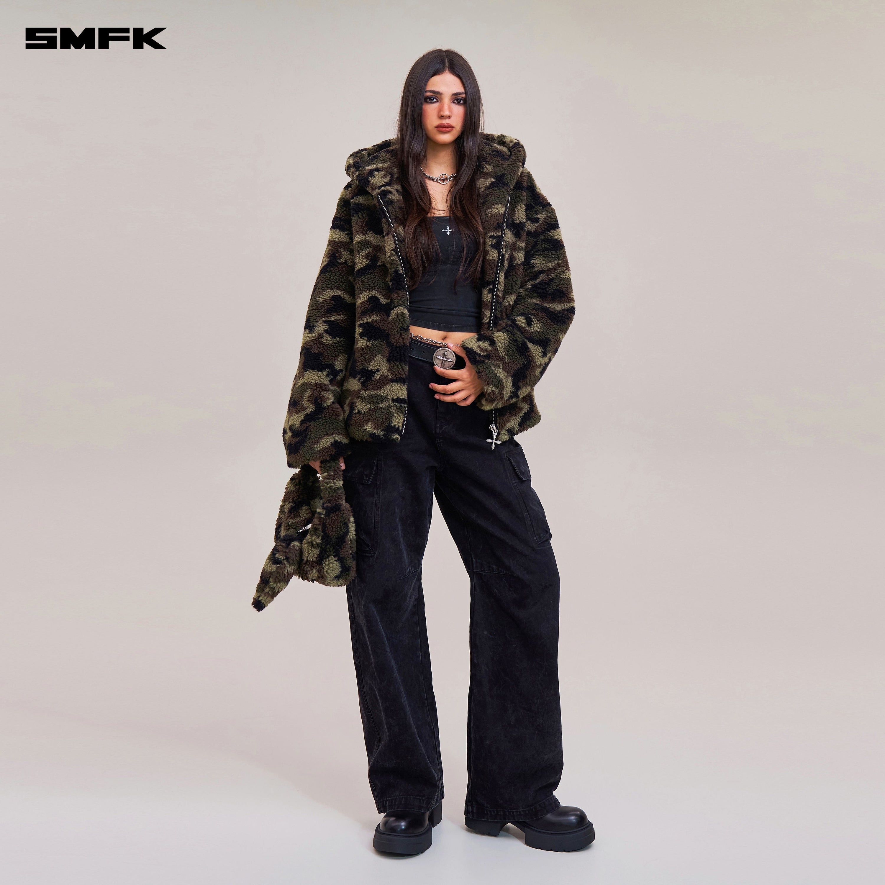 COMPASS MODE ROVE WOOL JACQUARD CAMO LOOSE HOODIE ARMY GREEN CAMOUFLAGE