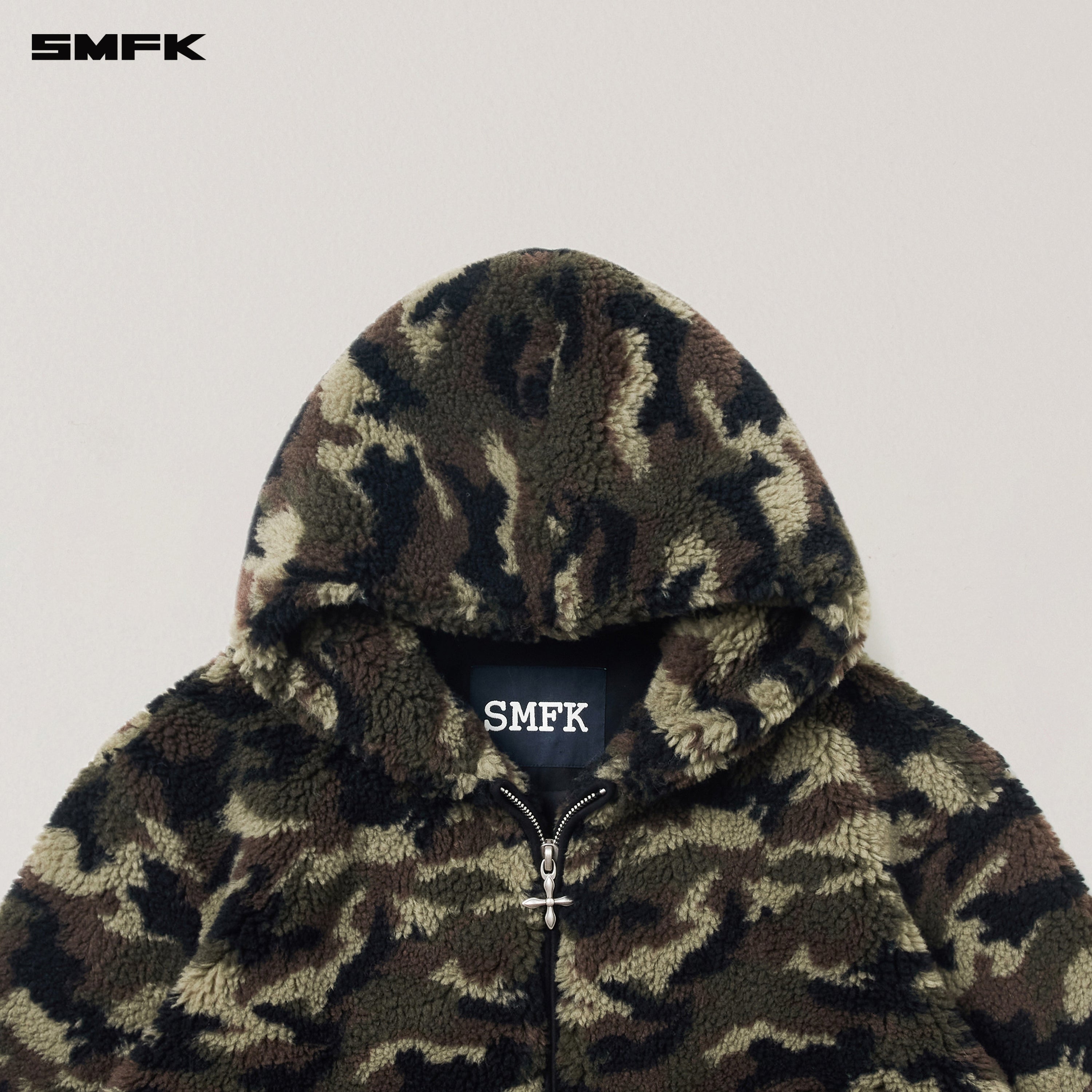 COMPASS MODE ROVE WOOL JACQUARD CAMO LOOSE HOODIE ARMY GREEN CAMOUFLAGE