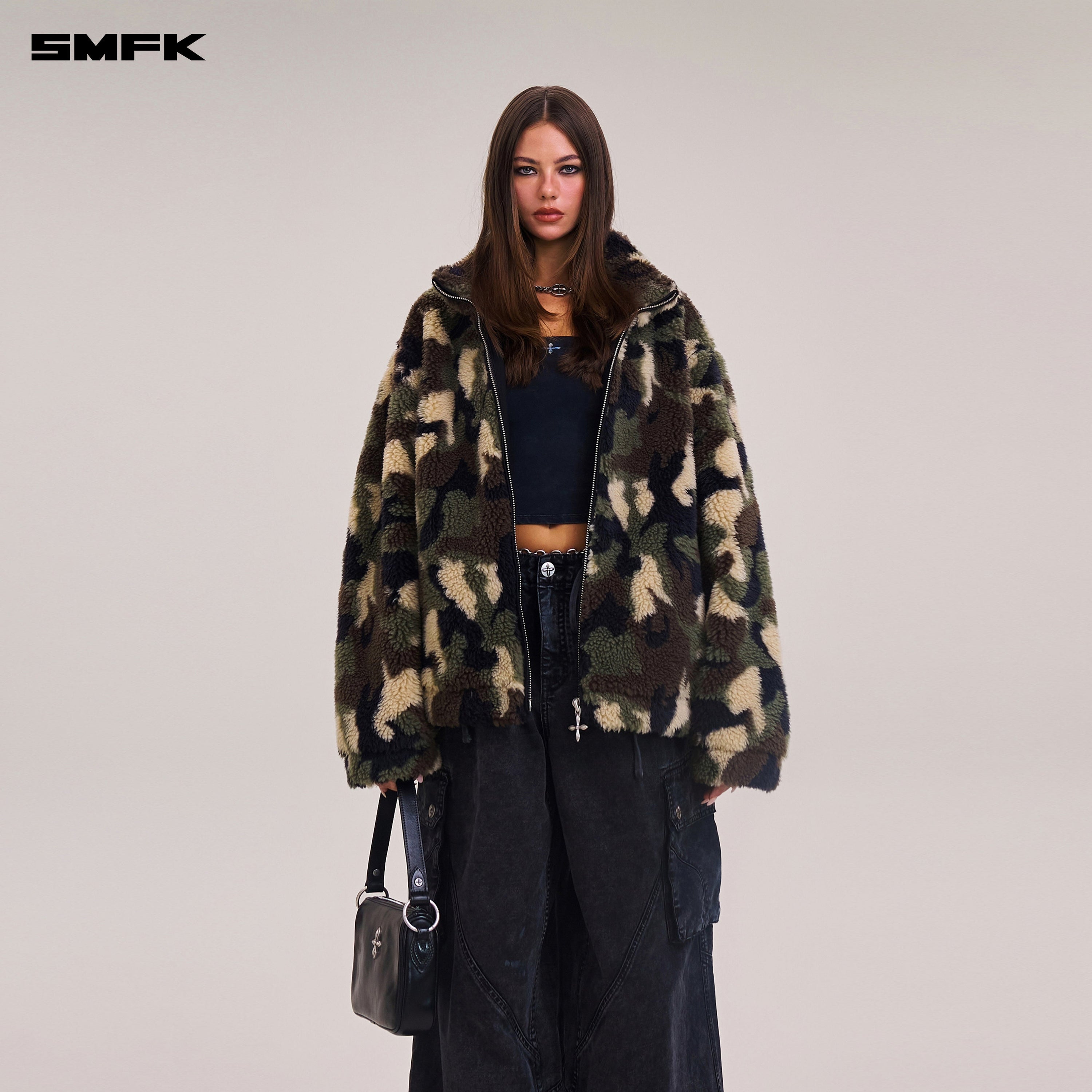 COMPASS MODE ROVE WOOL JACQUARD CAMO LOOSE JACKET GREEN GHOST CAMO