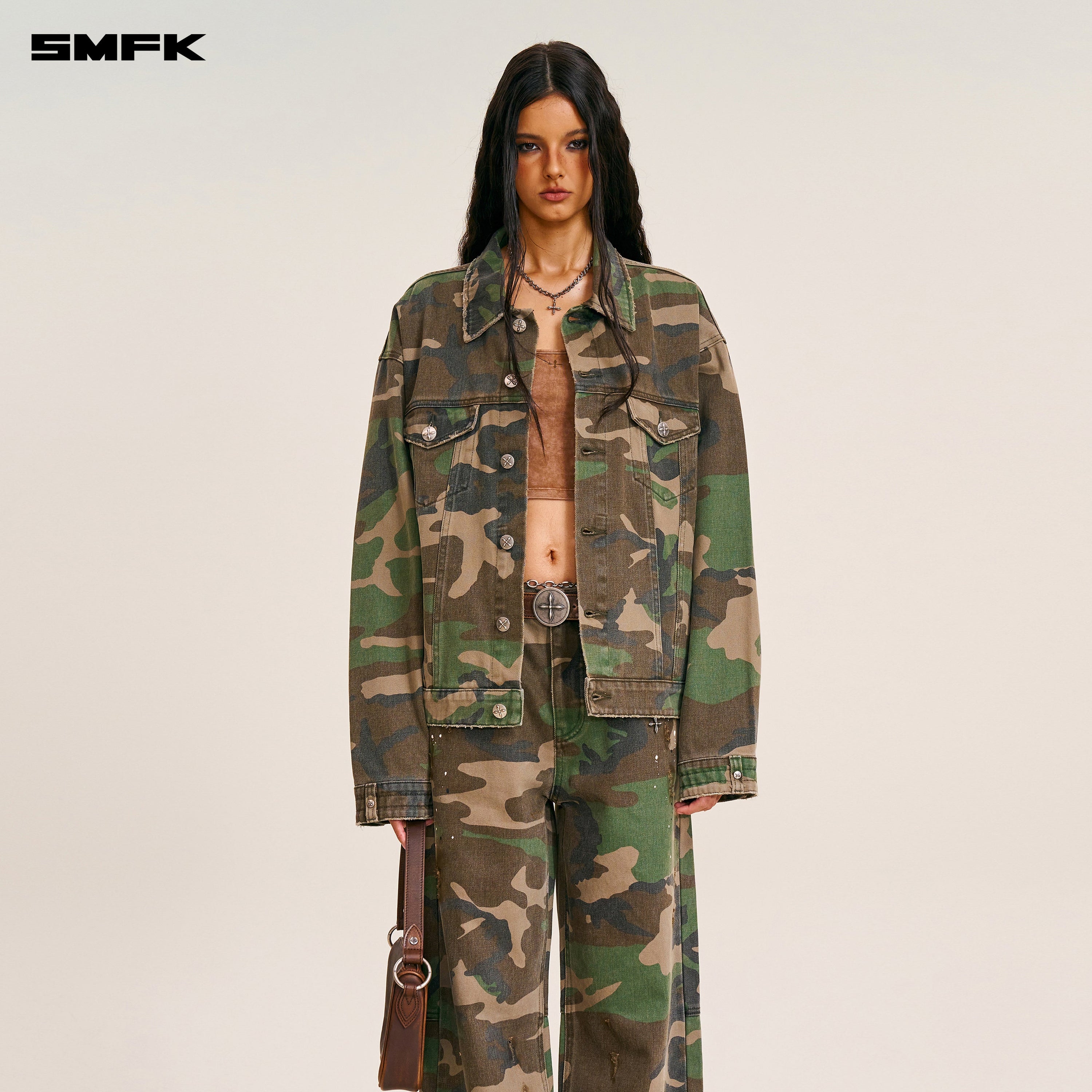 COMPASS MODE CAMO DENIM JACKET ARMY GREEN CAMOUFLAGE