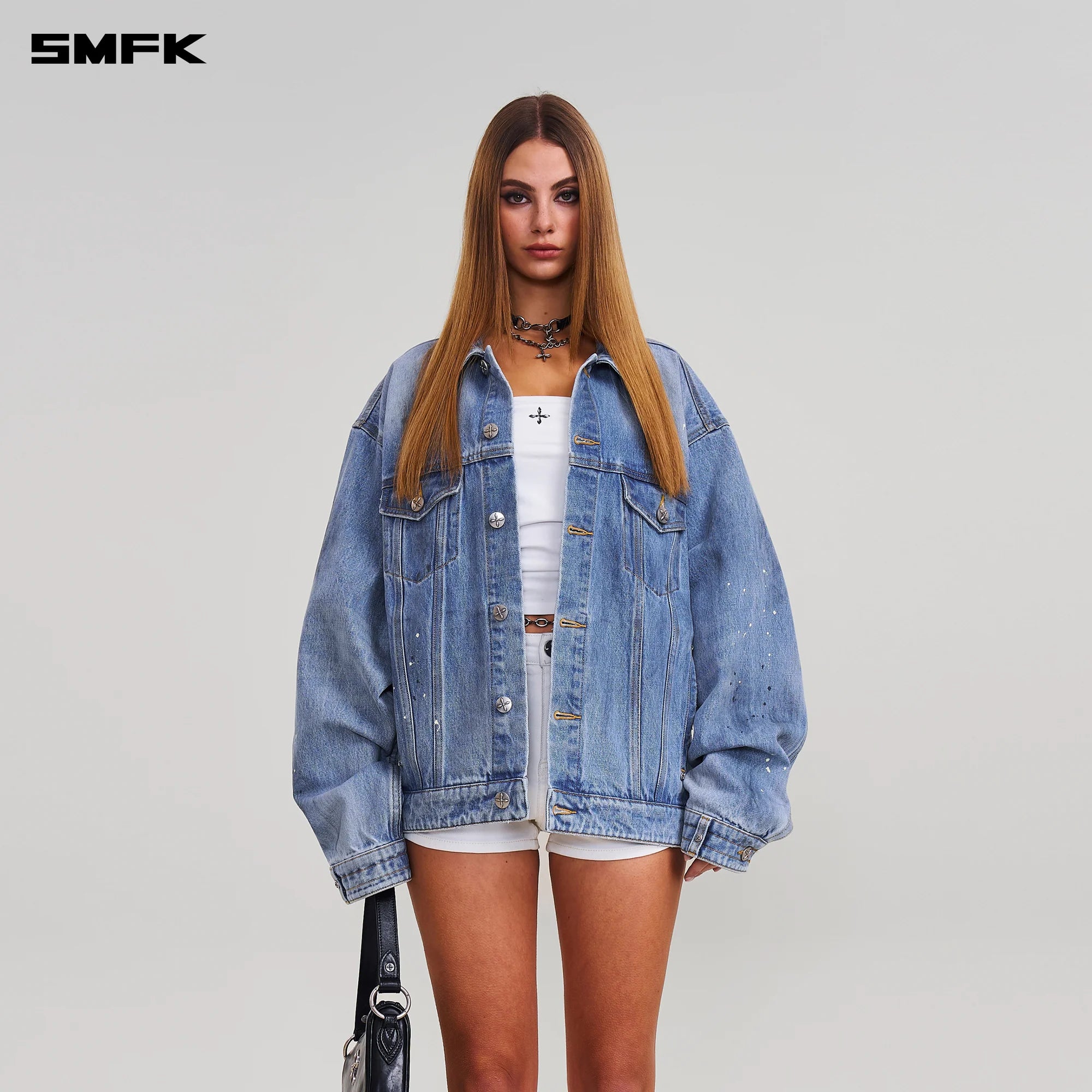 COMPASS MODE WASTELAND LOOSE DENIM JACKET SKY BLUE