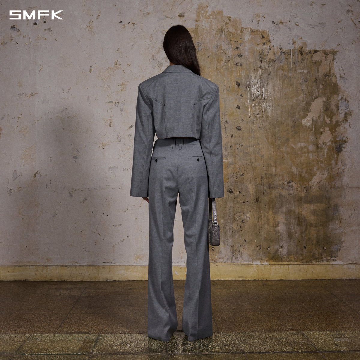 PERMANENT PRISM SHORT PREPPY JACKET /POLYESTER+RAYON+WOOL GLACIER GREY