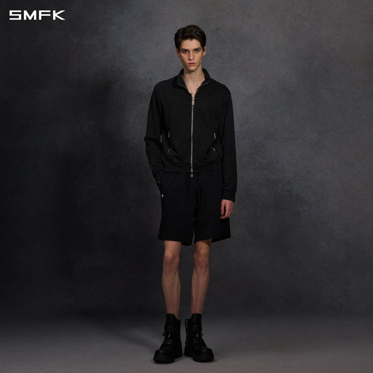 PERMANENT MODE LOOSE SPORTS JACKET- UNISEX/COTTON WILD BLACK