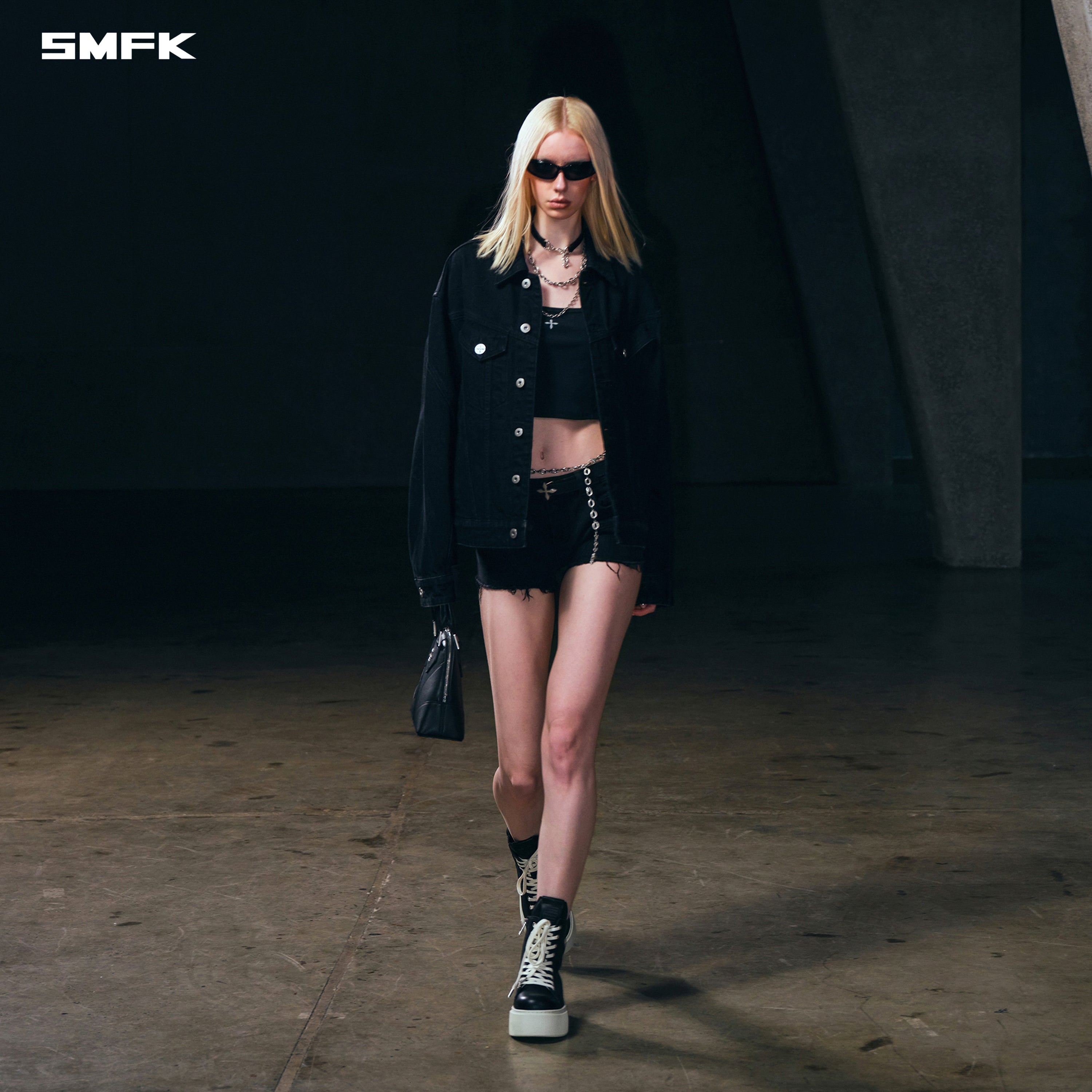 WILD MIRAGE LOOSE DENIM JACKET/COTTON WILD BLACK