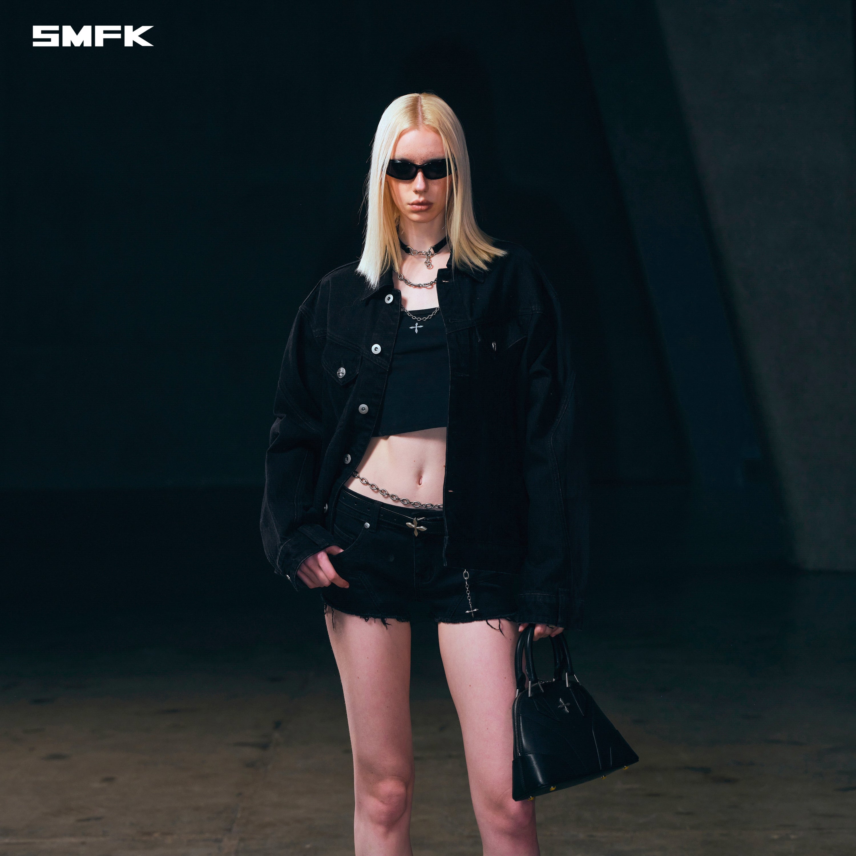 WILD MIRAGE LOOSE DENIM JACKET/COTTON WILD BLACK
