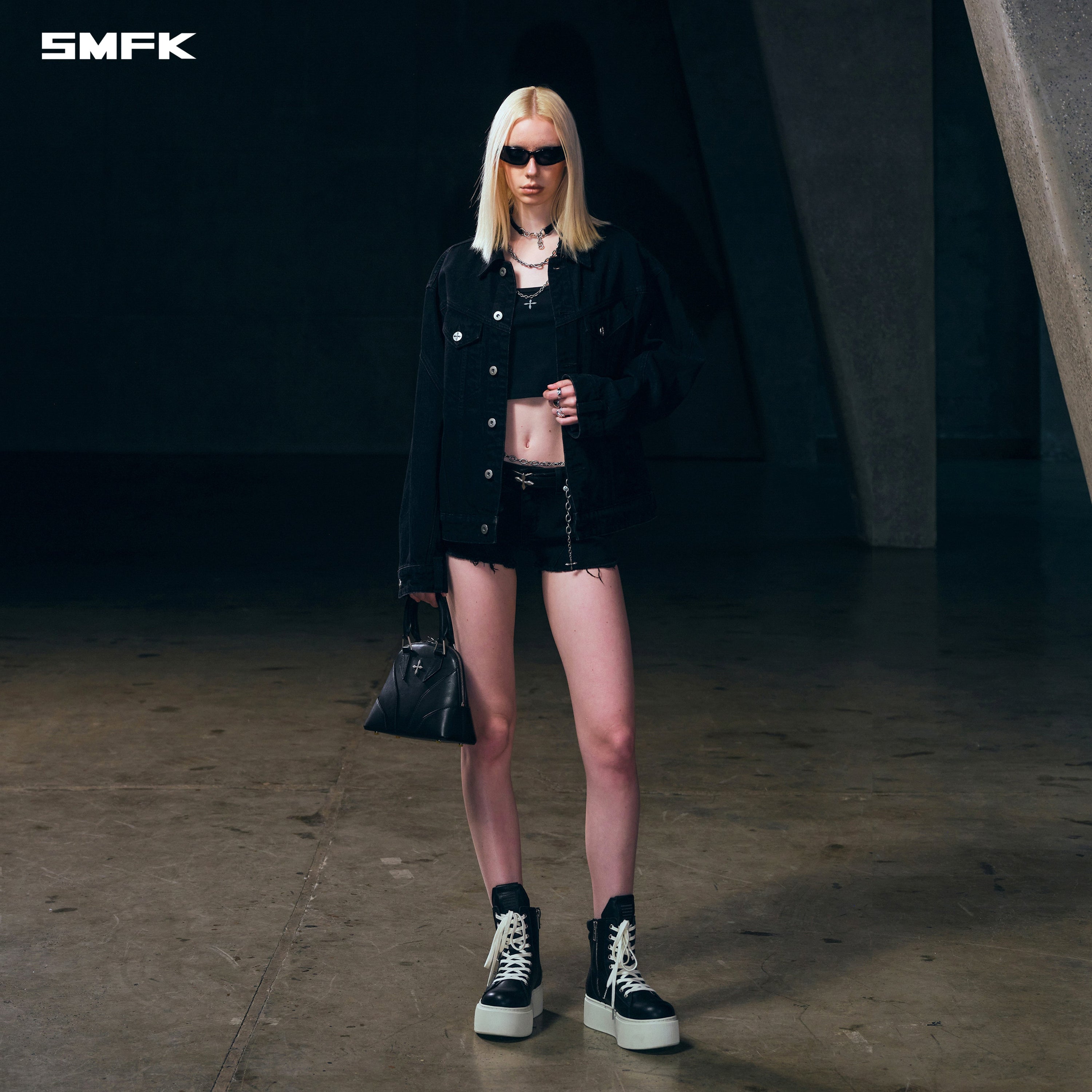 WILD MIRAGE LOOSE DENIM JACKET/COTTON WILD BLACK