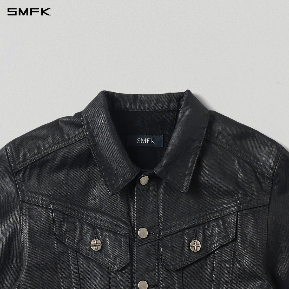 WILD MIRAGE HANDCRAFT LOOSE DENIM JACKET/COTTON+METALLIC COATING/U INK BLACK