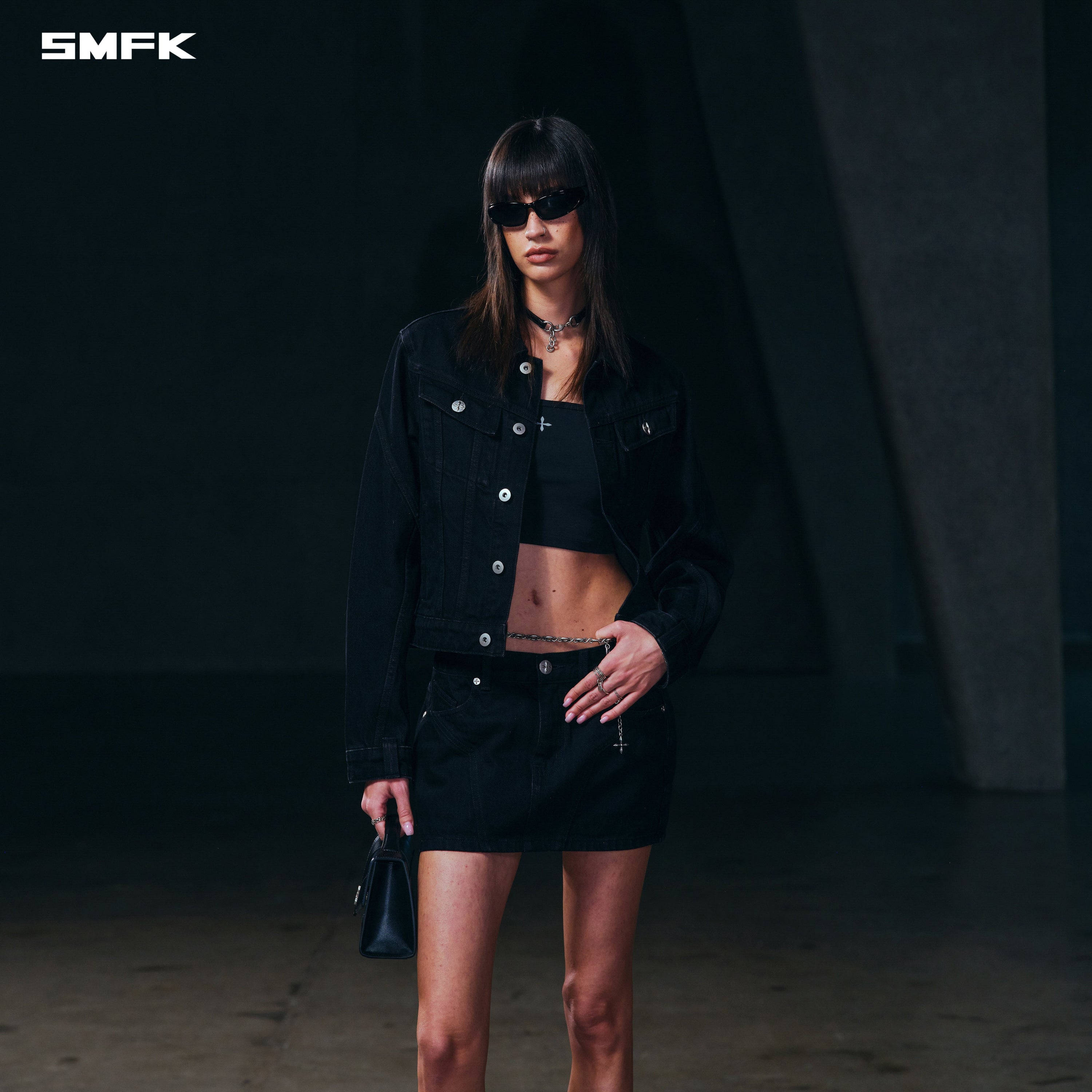 WILD MIRAGE SLIM DENIM JACKET/COTTON WILD BLACK