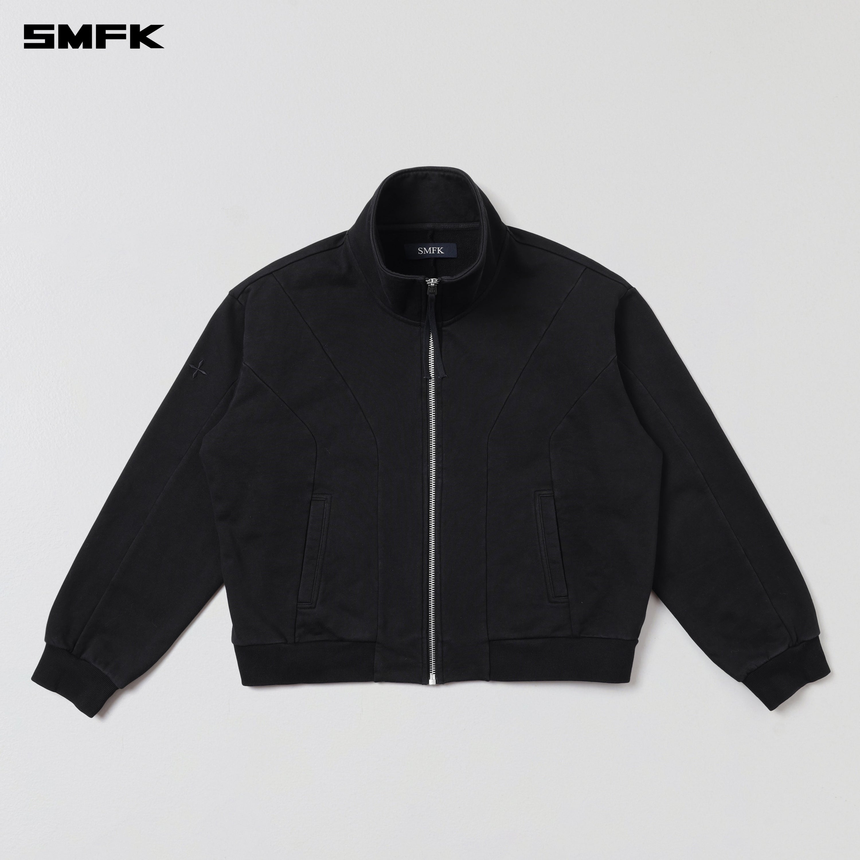 VINTAGE MUSE LOOSE ZIPPER SPORTS JACKET/COTTON WILD BLACK