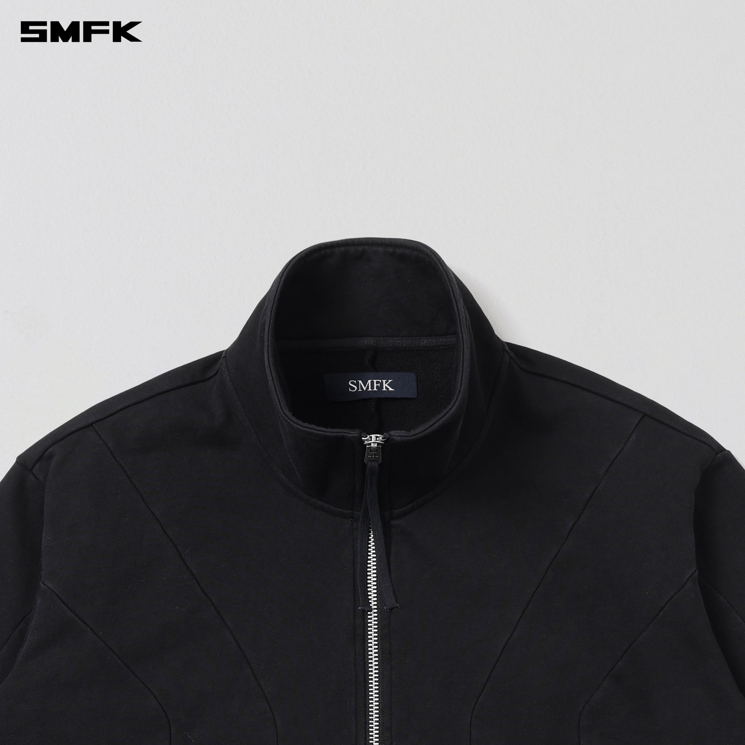 VINTAGE MUSE LOOSE ZIPPER SPORTS JACKET/COTTON WILD BLACK