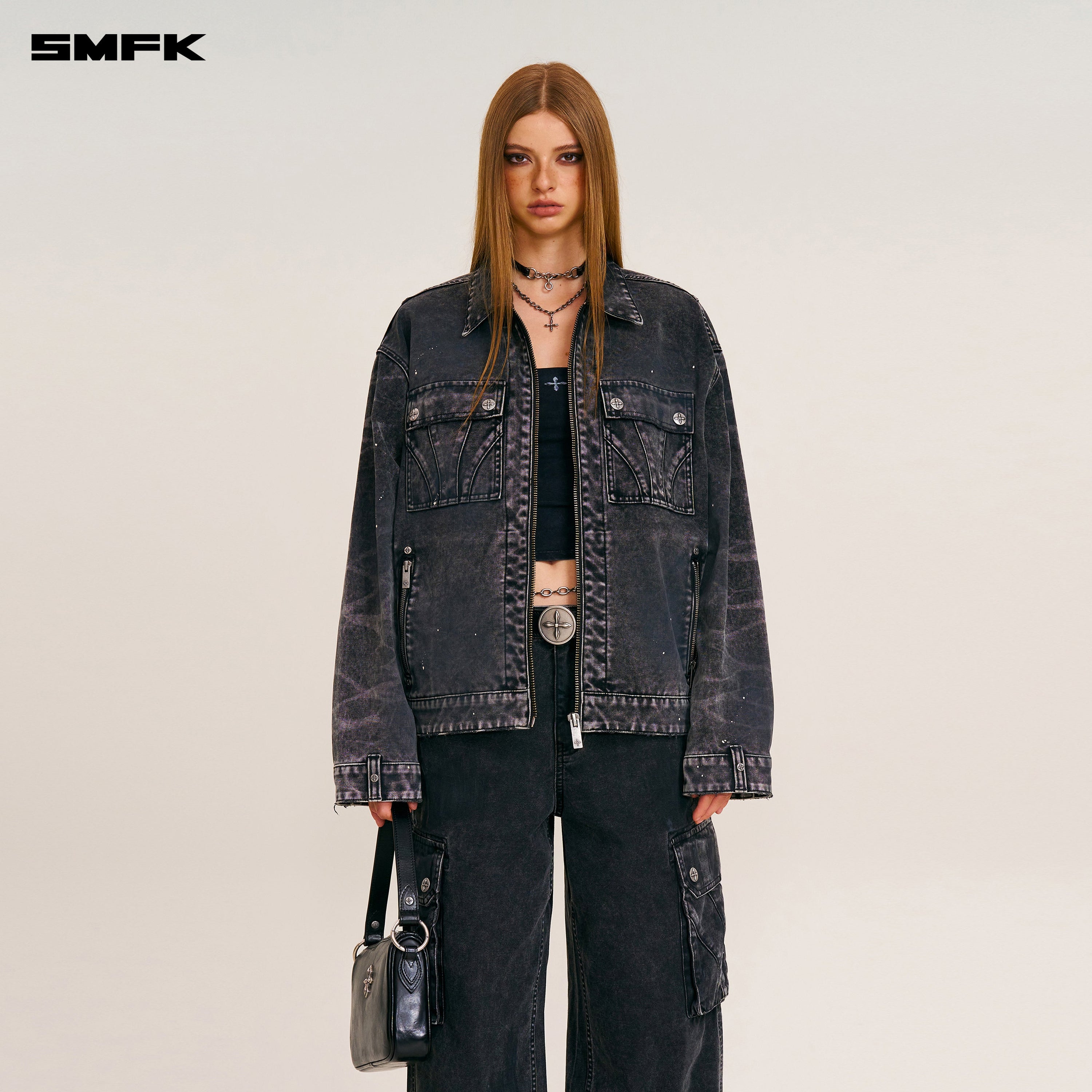 RAGE-WILD ORIGIN HANDCRAFT LOOSE CARGO JACKET/GARMENT DYED WILD BLACK