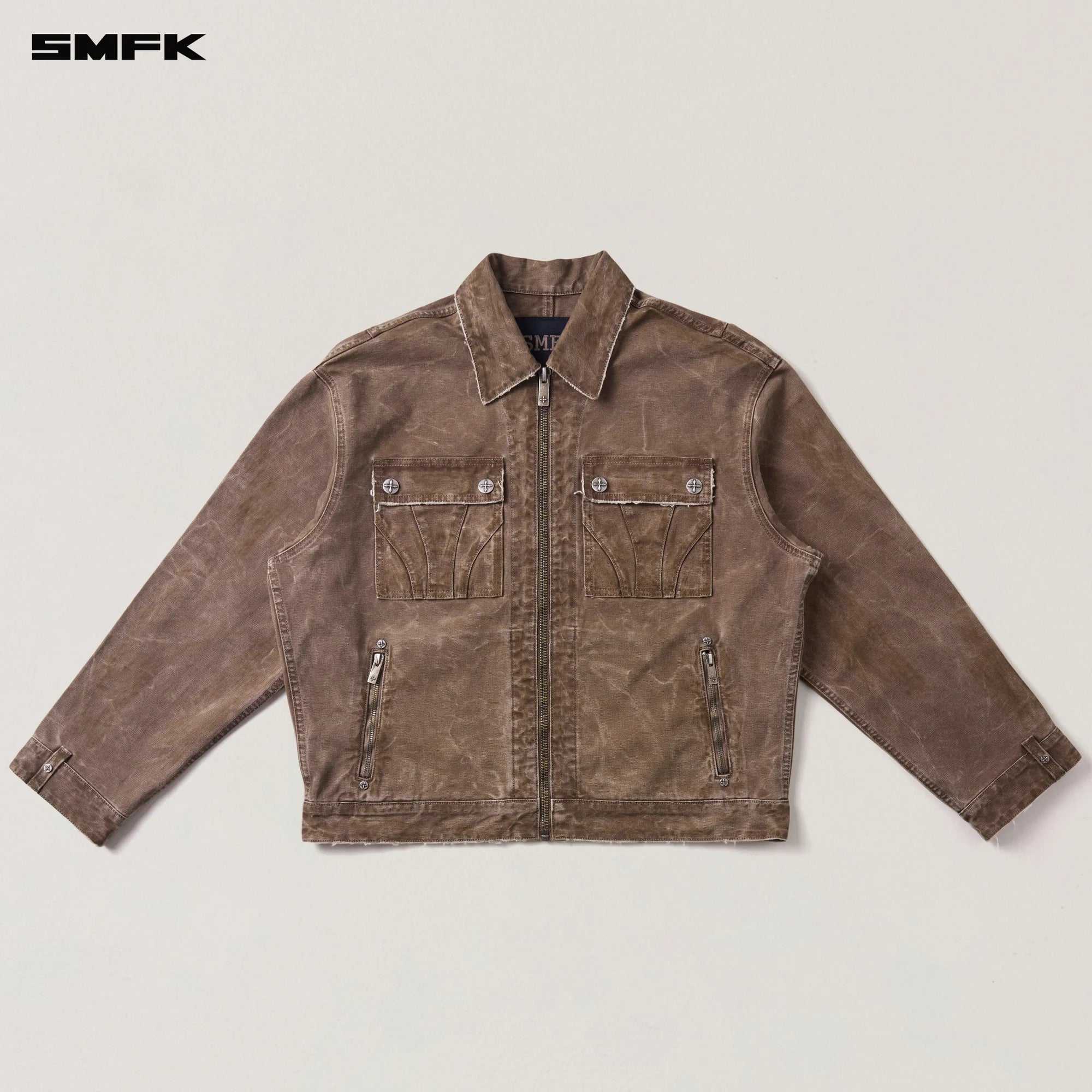 RAGE-WILD ORIGIN HANDCRAFT LOOSE CARGO JACKET/GARMENT DYED SHADOW BROWN