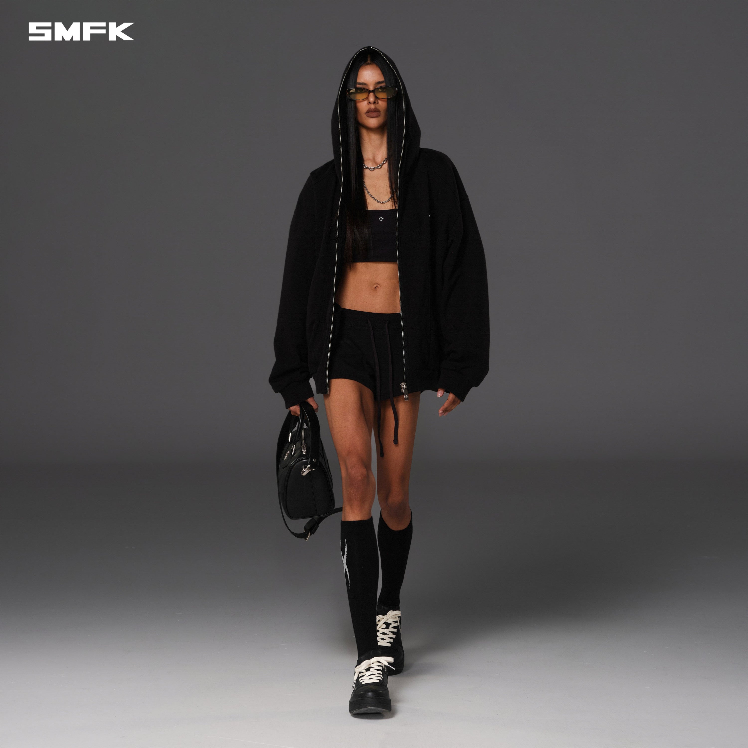 PERMANENT MUSE LOOSE ZIP HOODIE/COTTON WOOL WILD BLACK