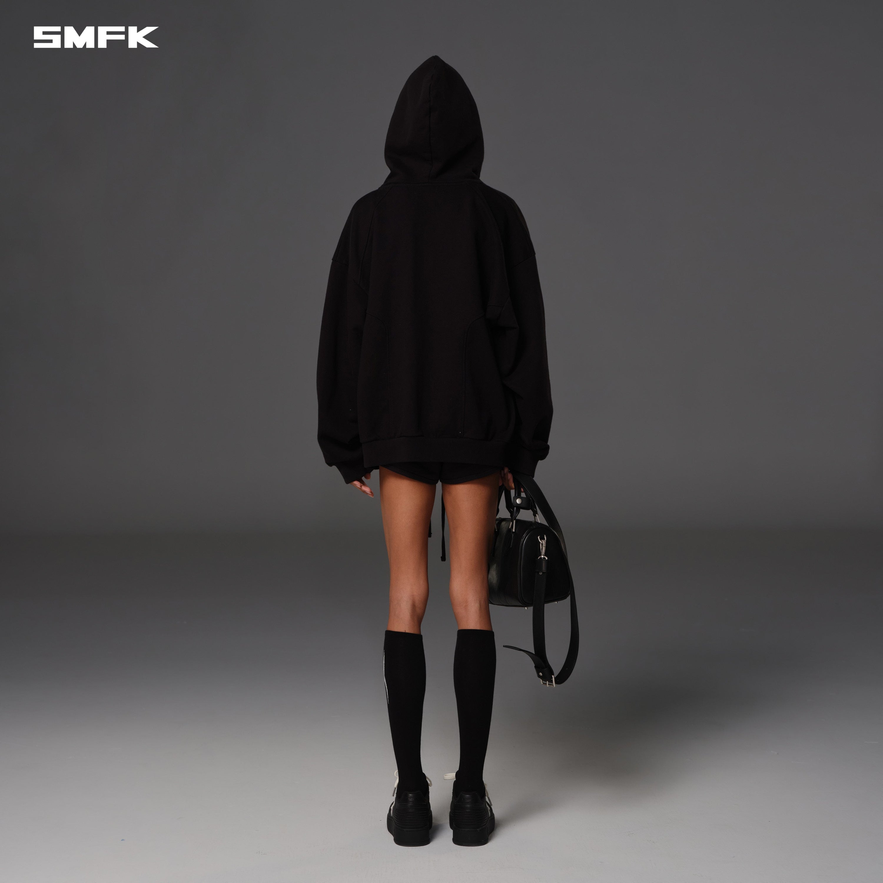 PERMANENT MUSE LOOSE ZIP HOODIE/COTTON WOOL WILD BLACK