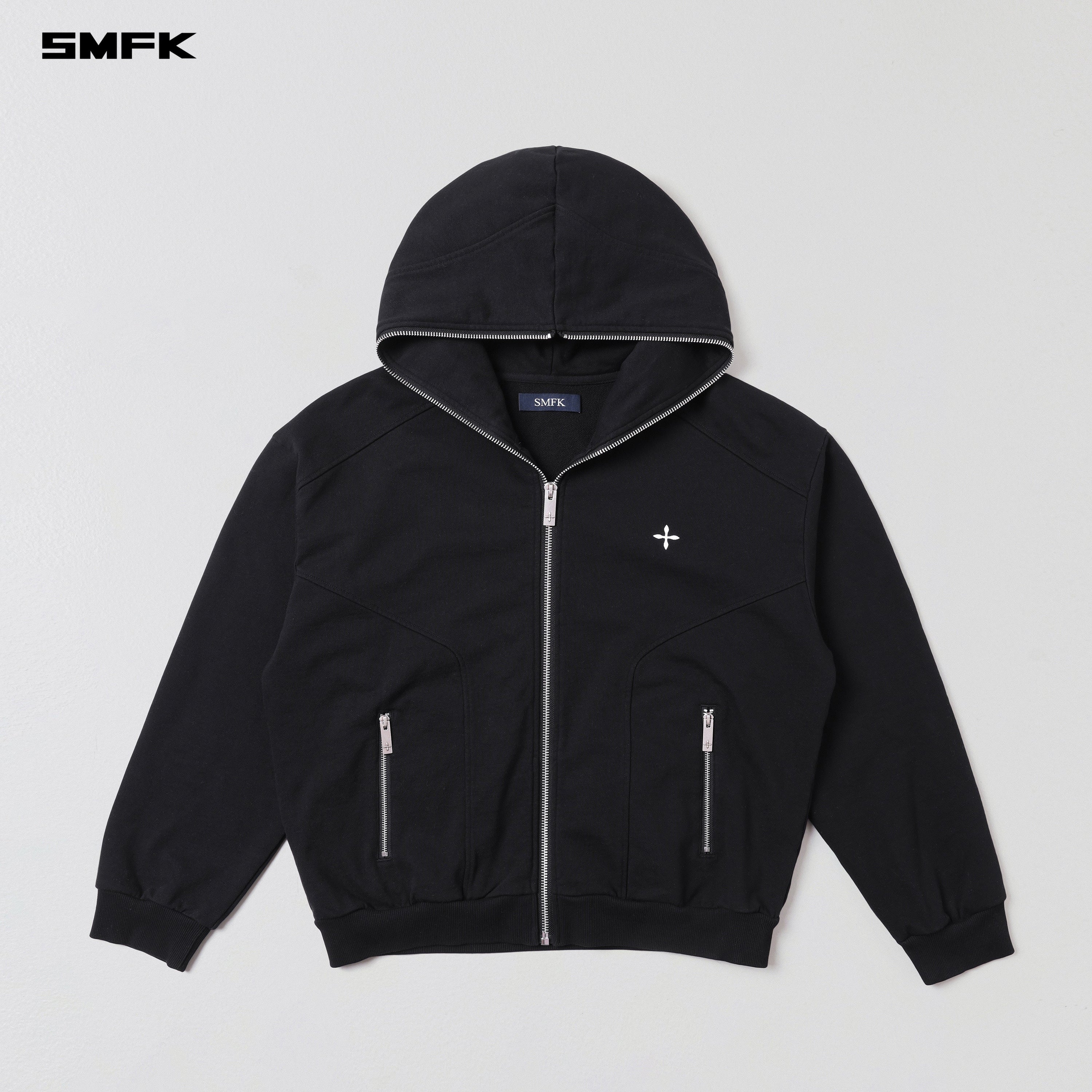PERMANENT MUSE LOOSE ZIP HOODIE/COTTON WOOL WILD BLACK