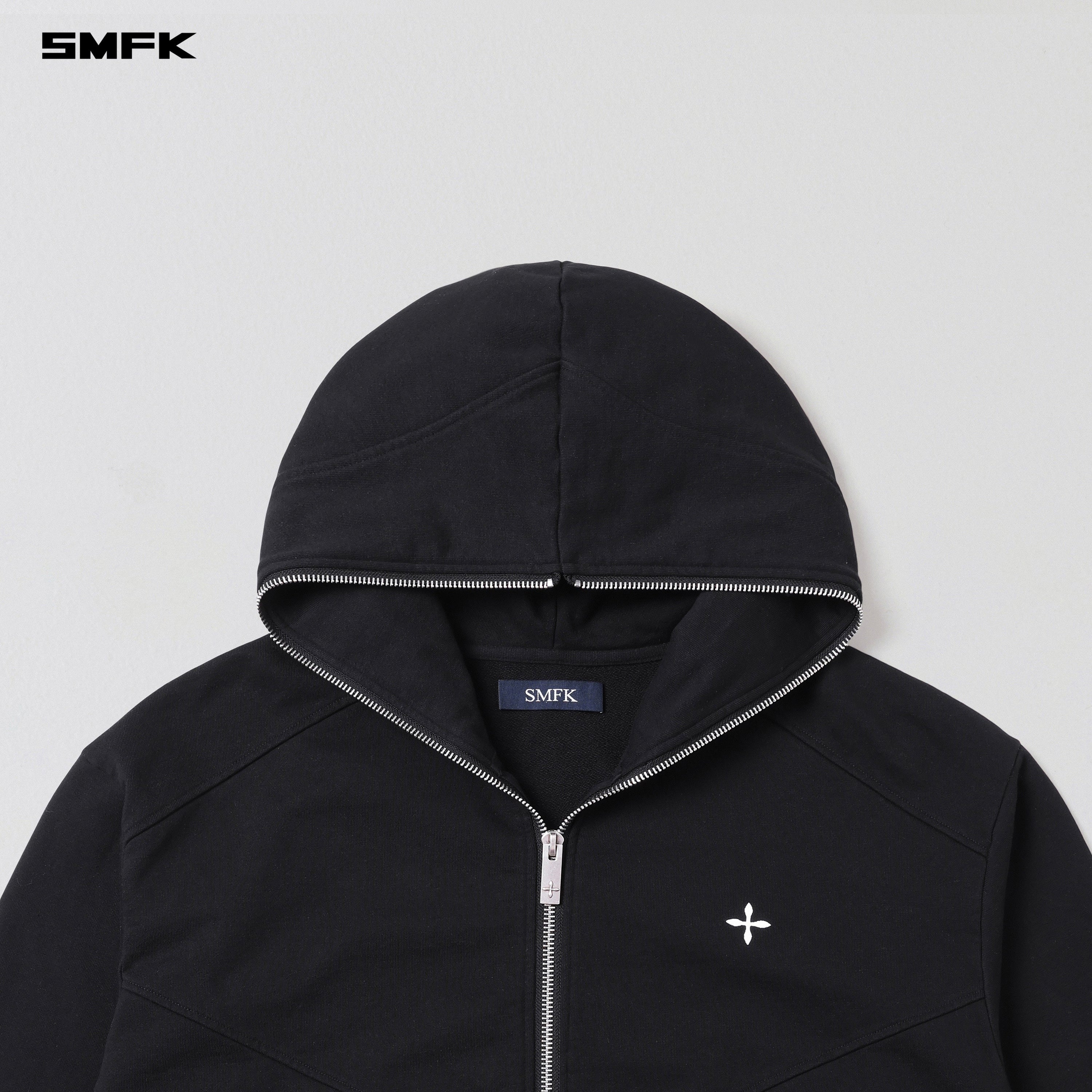 PERMANENT MUSE LOOSE ZIP HOODIE/COTTON WOOL WILD BLACK