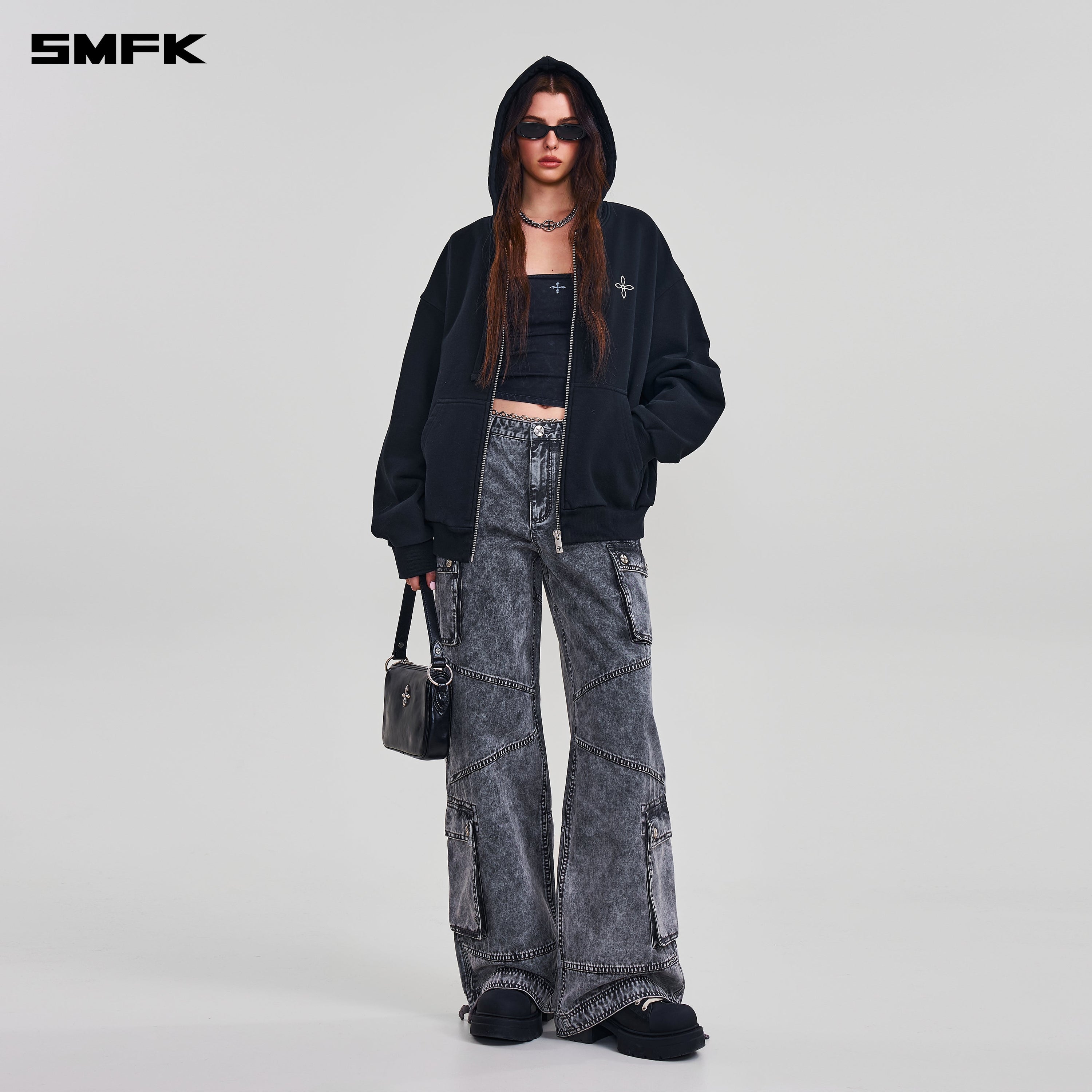 COMPASS MODE LOOSE ZIP HOODIE WILD BLACK