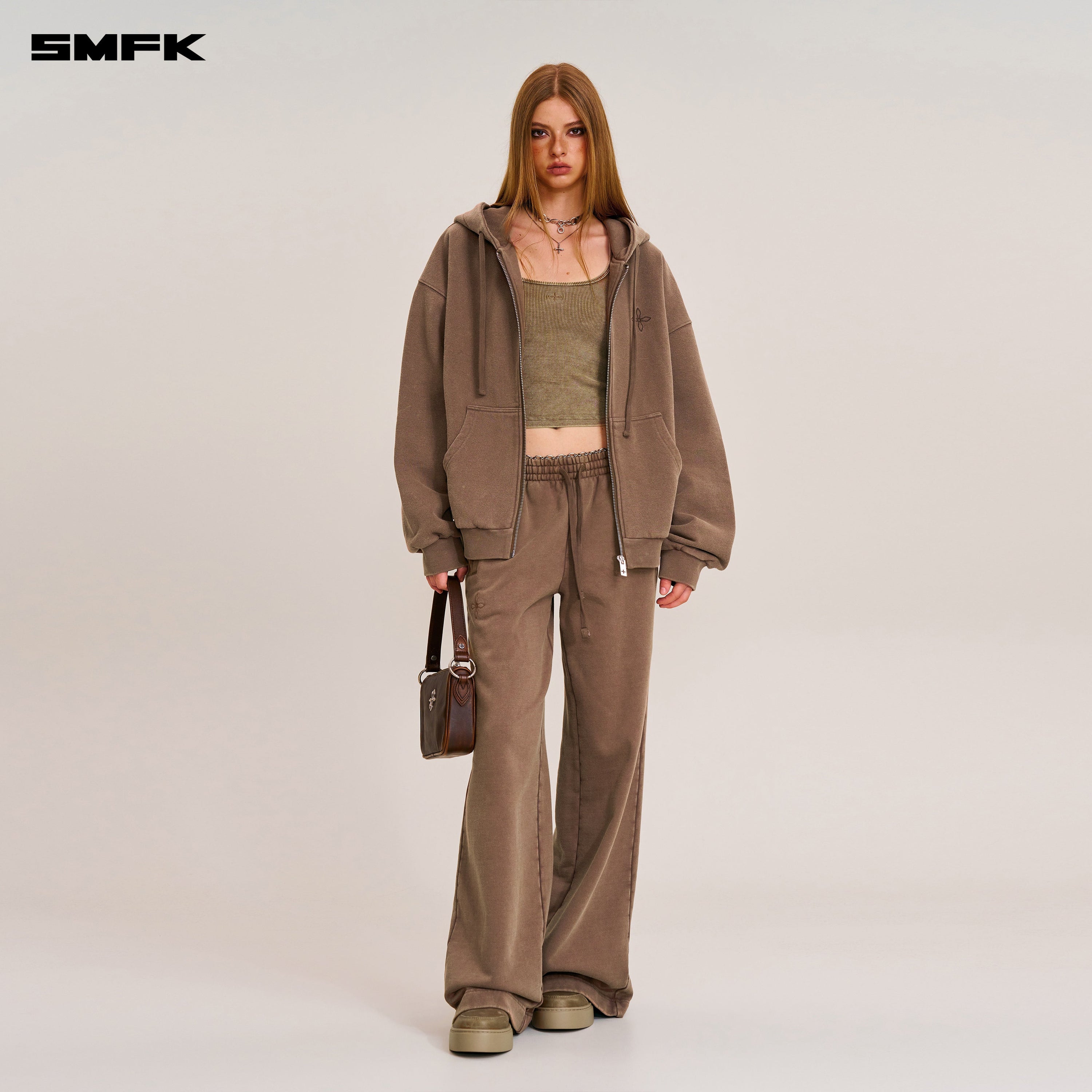 COMPASS MODE LOOSE ZIP HOODIE WILD HORSE BROWN