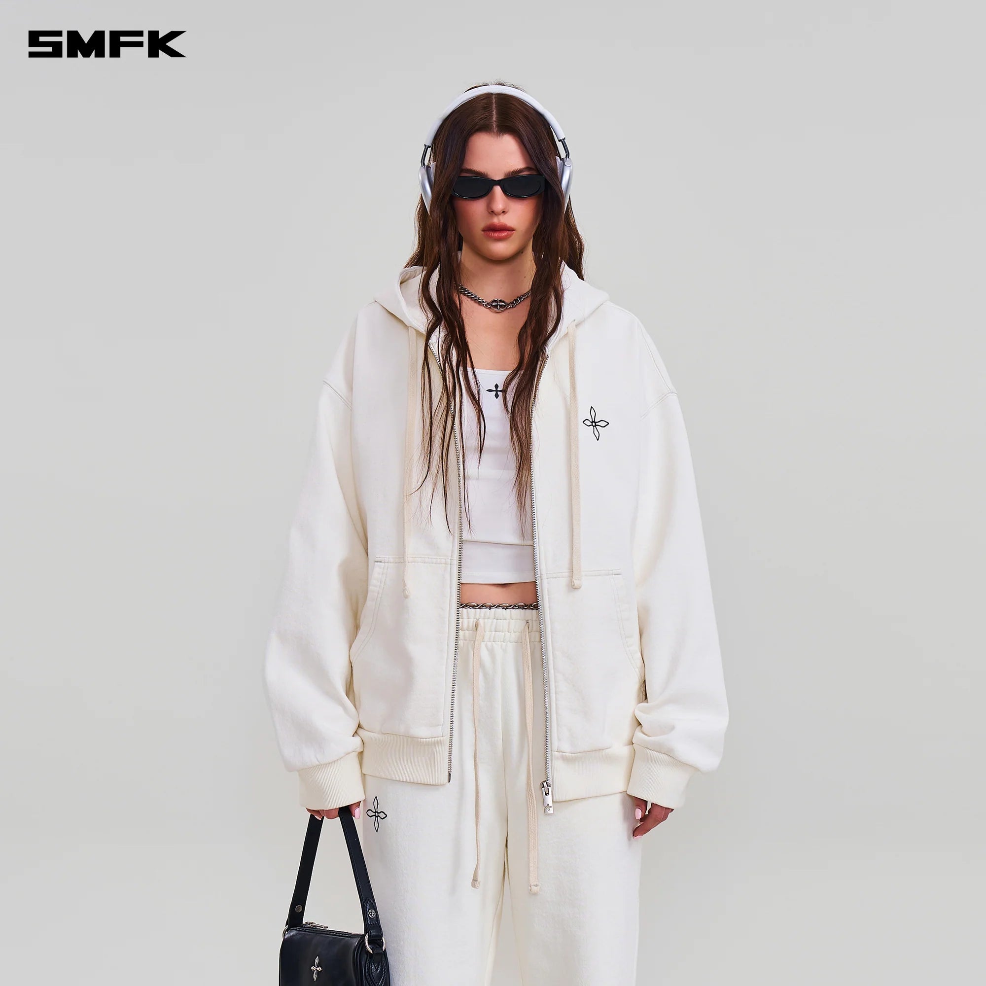 COMPASS MODE LOOSE ZIP HOODIE SNOW MOUNTAIN WHITE