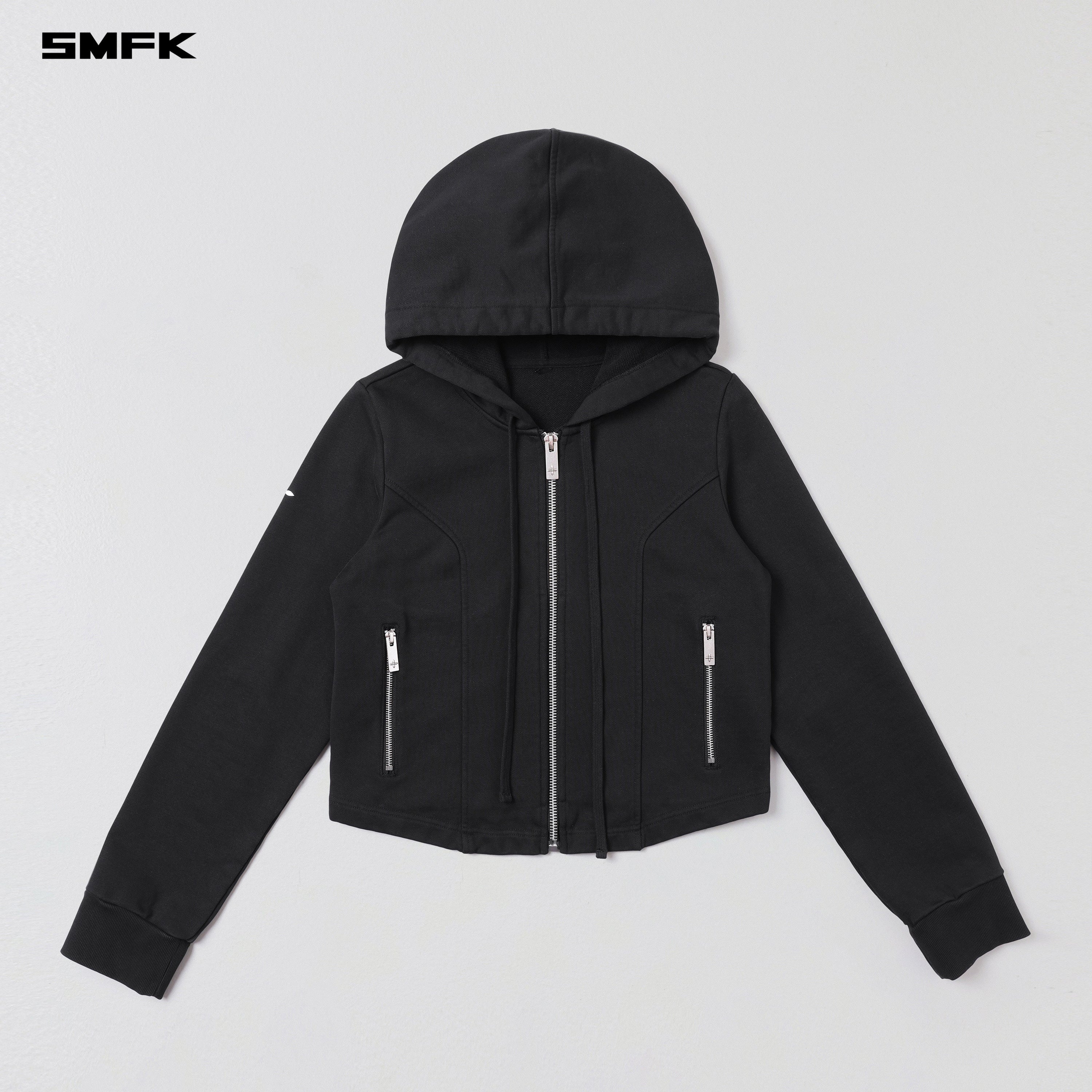 PERMANENT SLIM ZIP HOODIE/COTTON WOOL SILK WILD BLACK