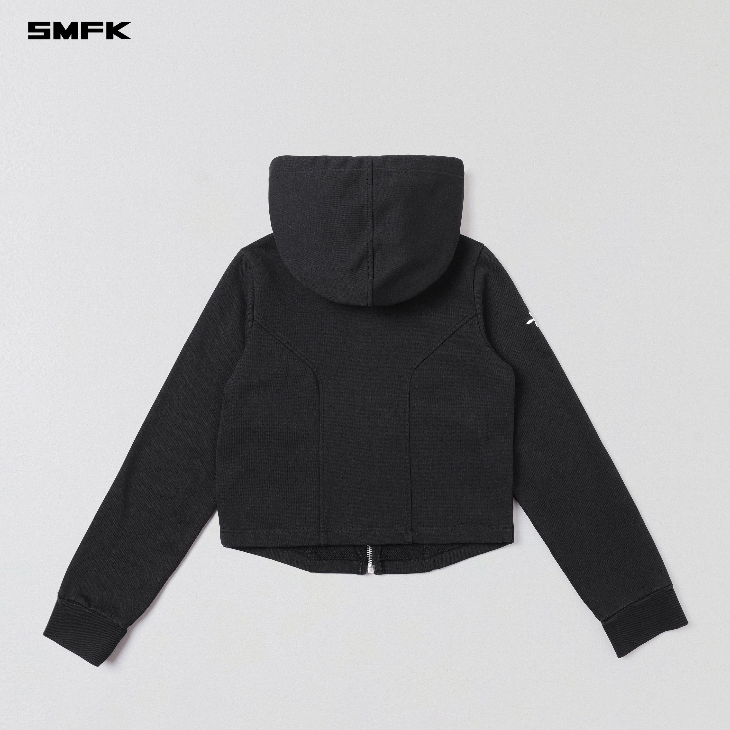 PERMANENT SLIM ZIP HOODIE/COTTON WOOL SILK WILD BLACK