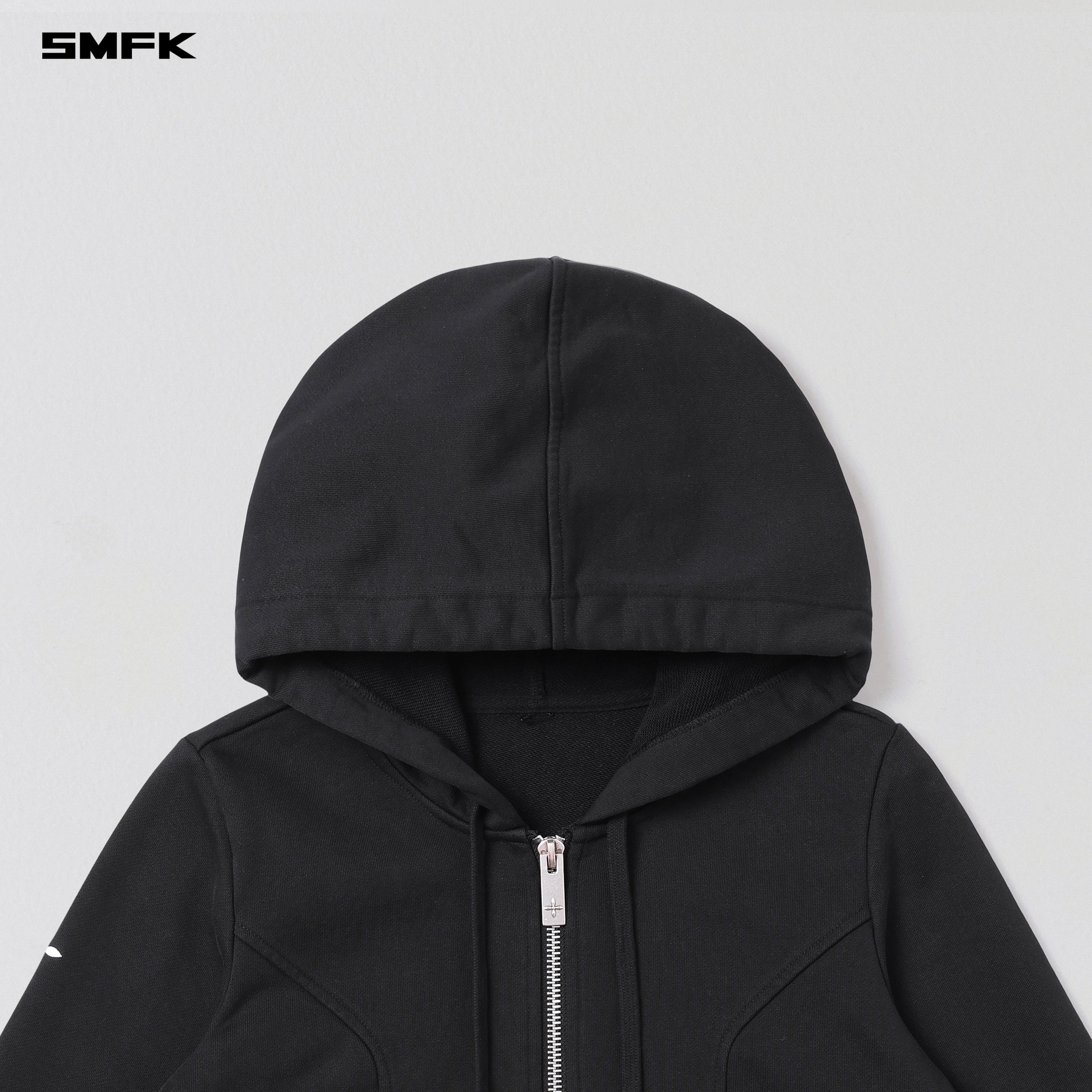 PERMANENT SLIM ZIP HOODIE/COTTON WOOL SILK WILD BLACK