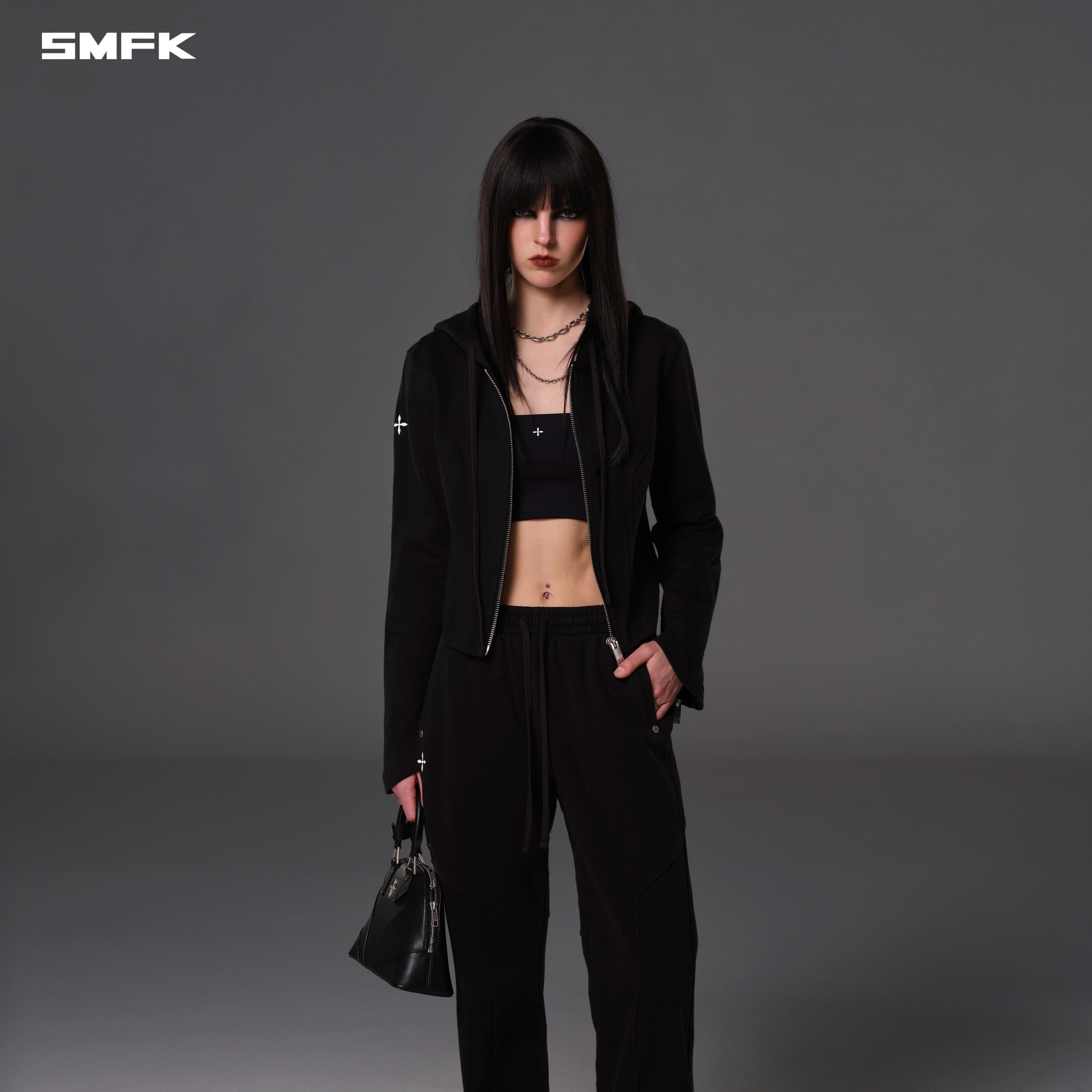 PERMANENT PRISM SLIM HOODIE/COTTON WOOL SILK WILD BLACK