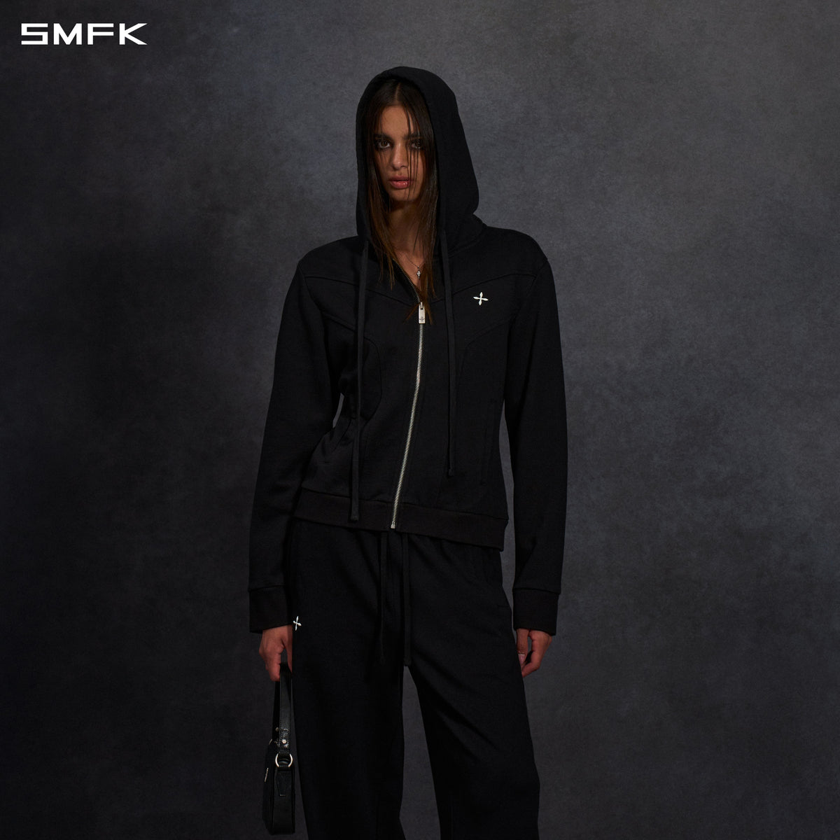 PERMANENT MODE SLIM SPORTS HOODIE/COTTON  WILD BLACK