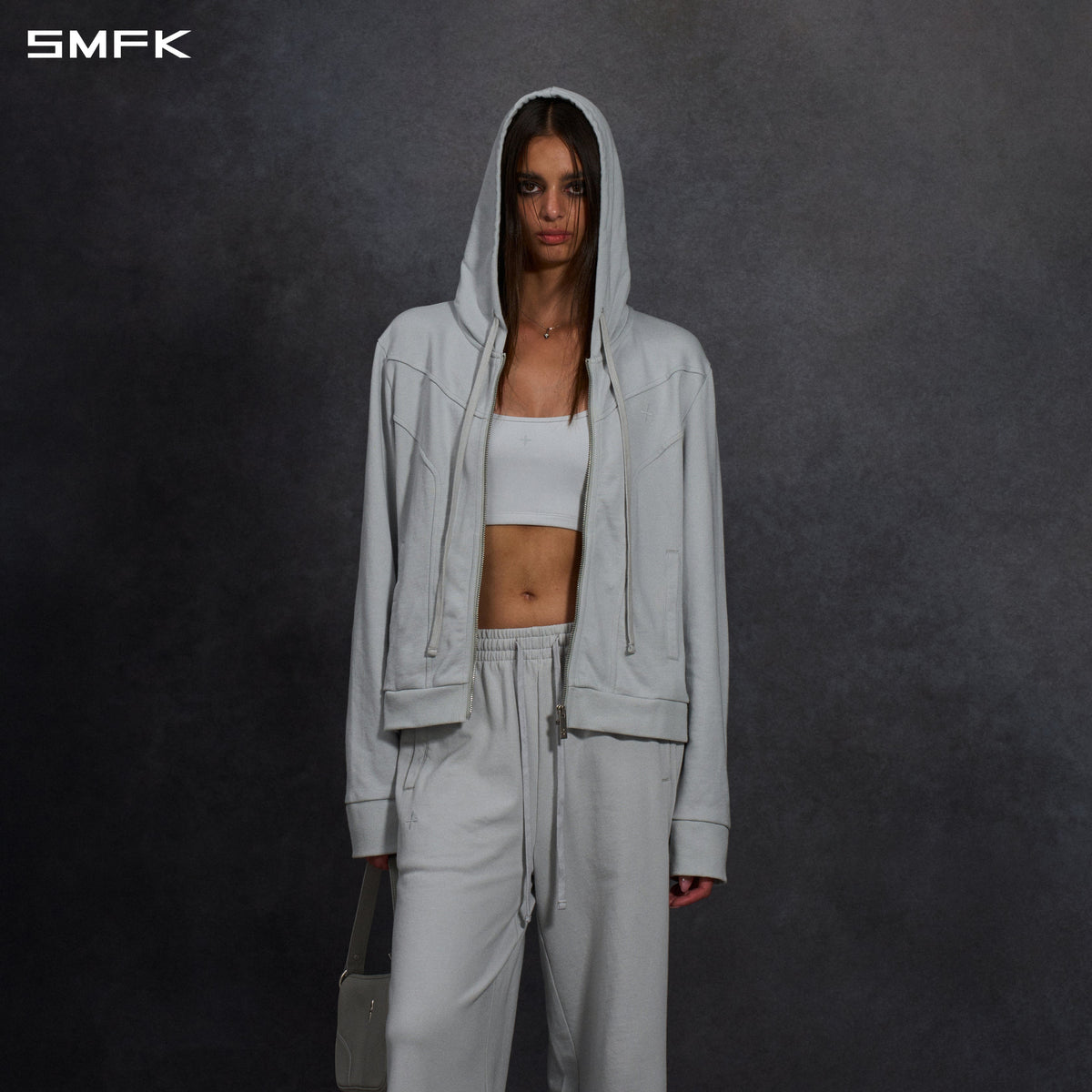 PERMANENT MODE SLIM SPORTS HOODIE/COTTON GLACIER GREY
