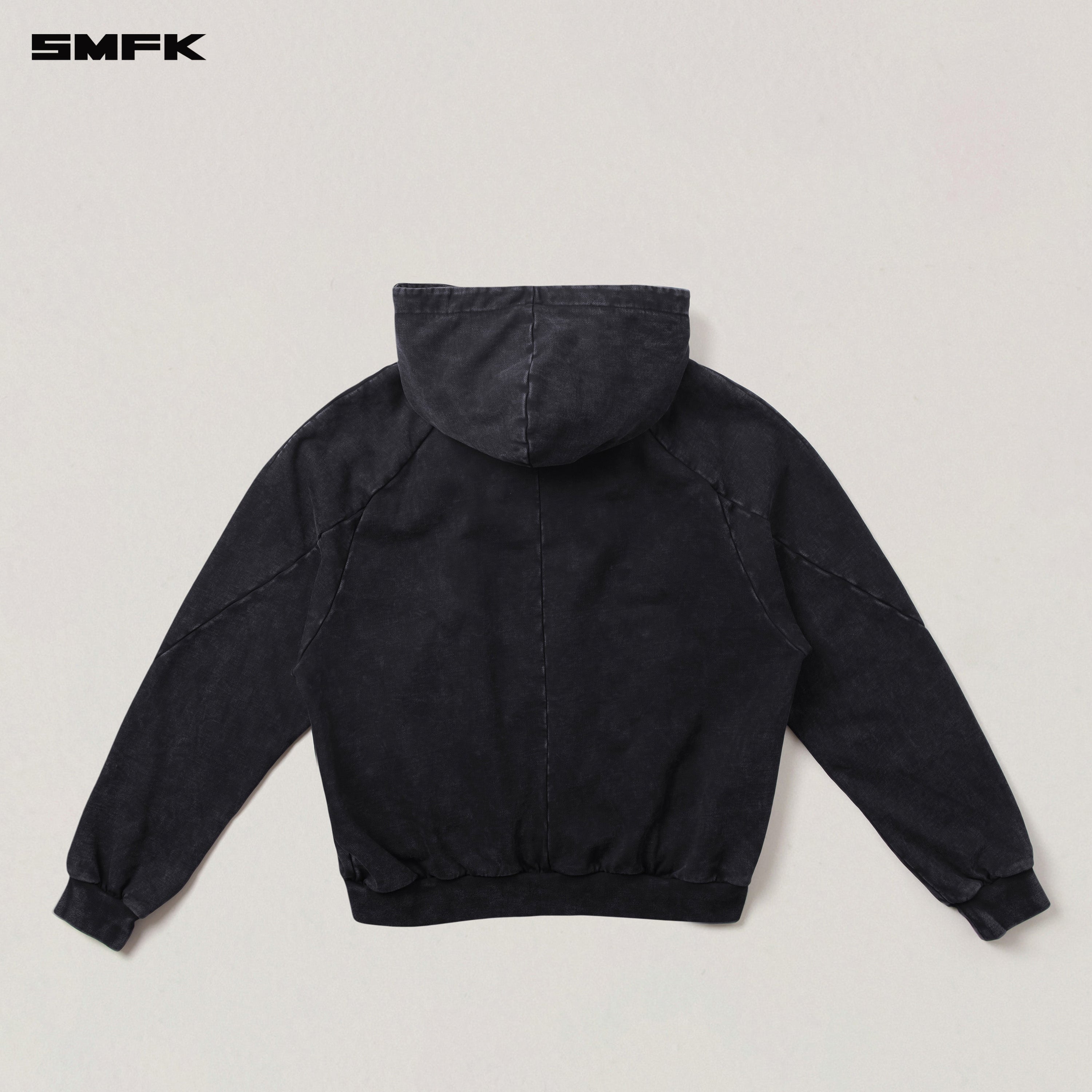 VINTAGE-SAVAGE LOOSE SPORTS ZIP HOODIE/FADE DYE WILD BLACK