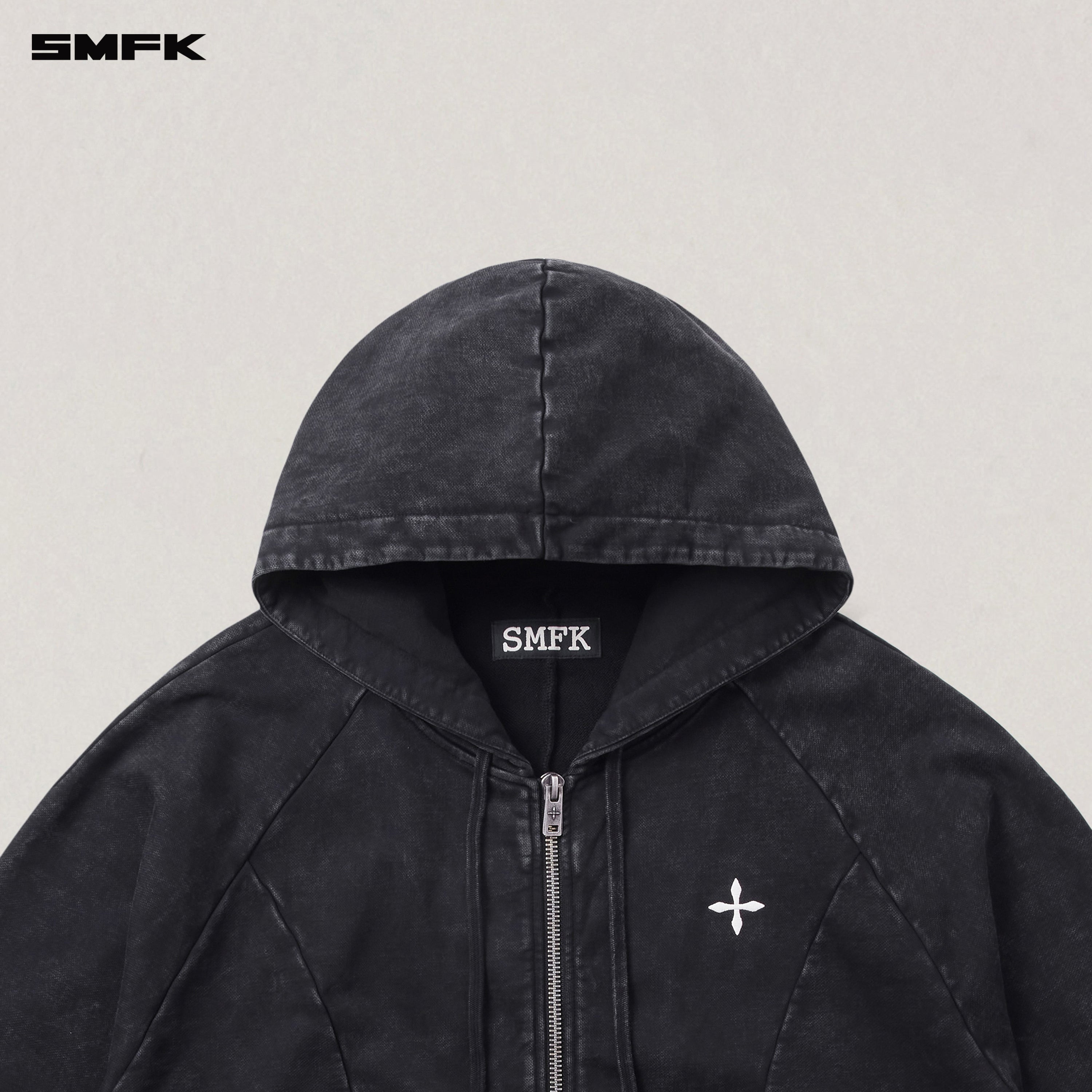 VINTAGE-SAVAGE LOOSE SPORTS ZIP HOODIE/FADE DYE WILD BLACK