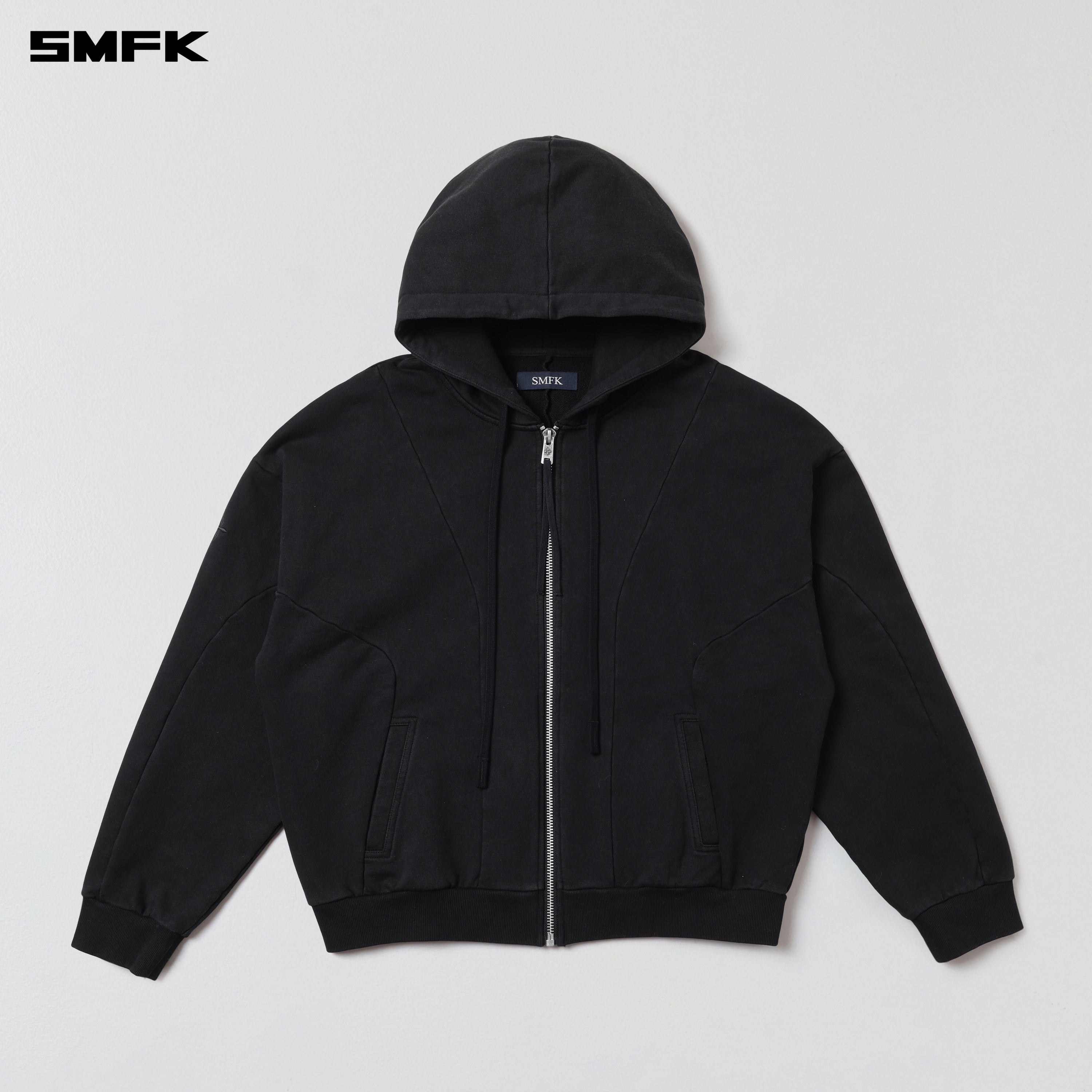VINTAGE MUSE LOOSE ZIPPER SPORTS HOODIE/COTTON VANISH BLACK