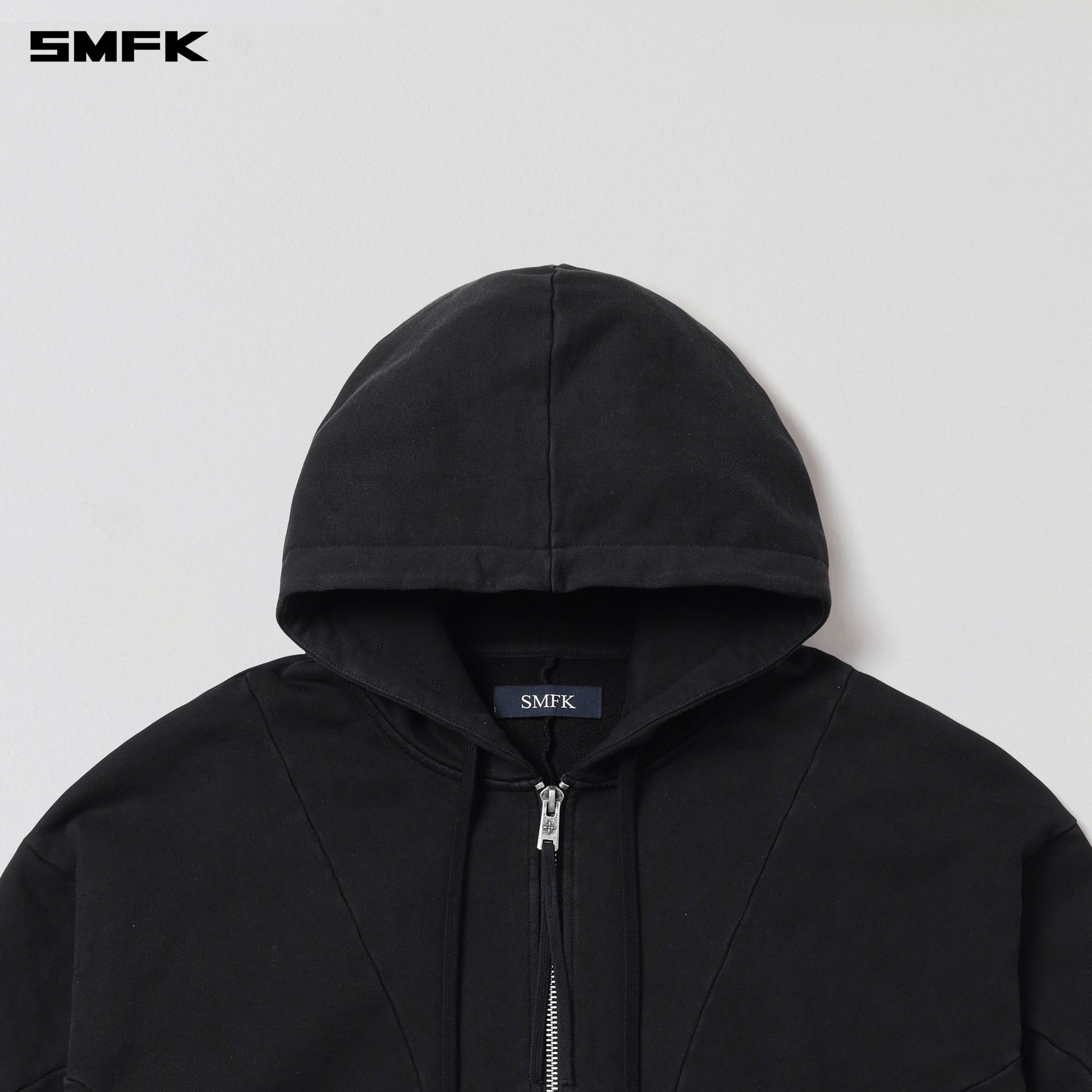 VINTAGE MUSE LOOSE ZIPPER SPORTS HOODIE/COTTON VANISH BLACK