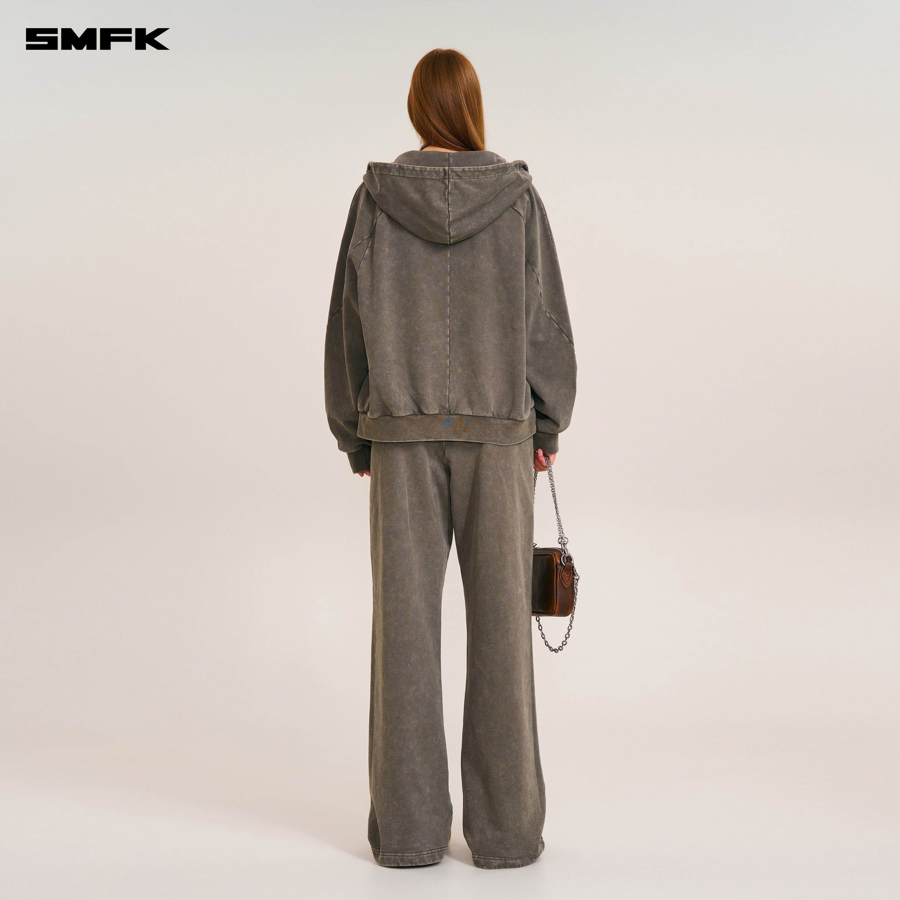 VINTAGE-SAVAGE LOOSE SPORTS ZIP HOODIE/FADE DYE WILD BROWN