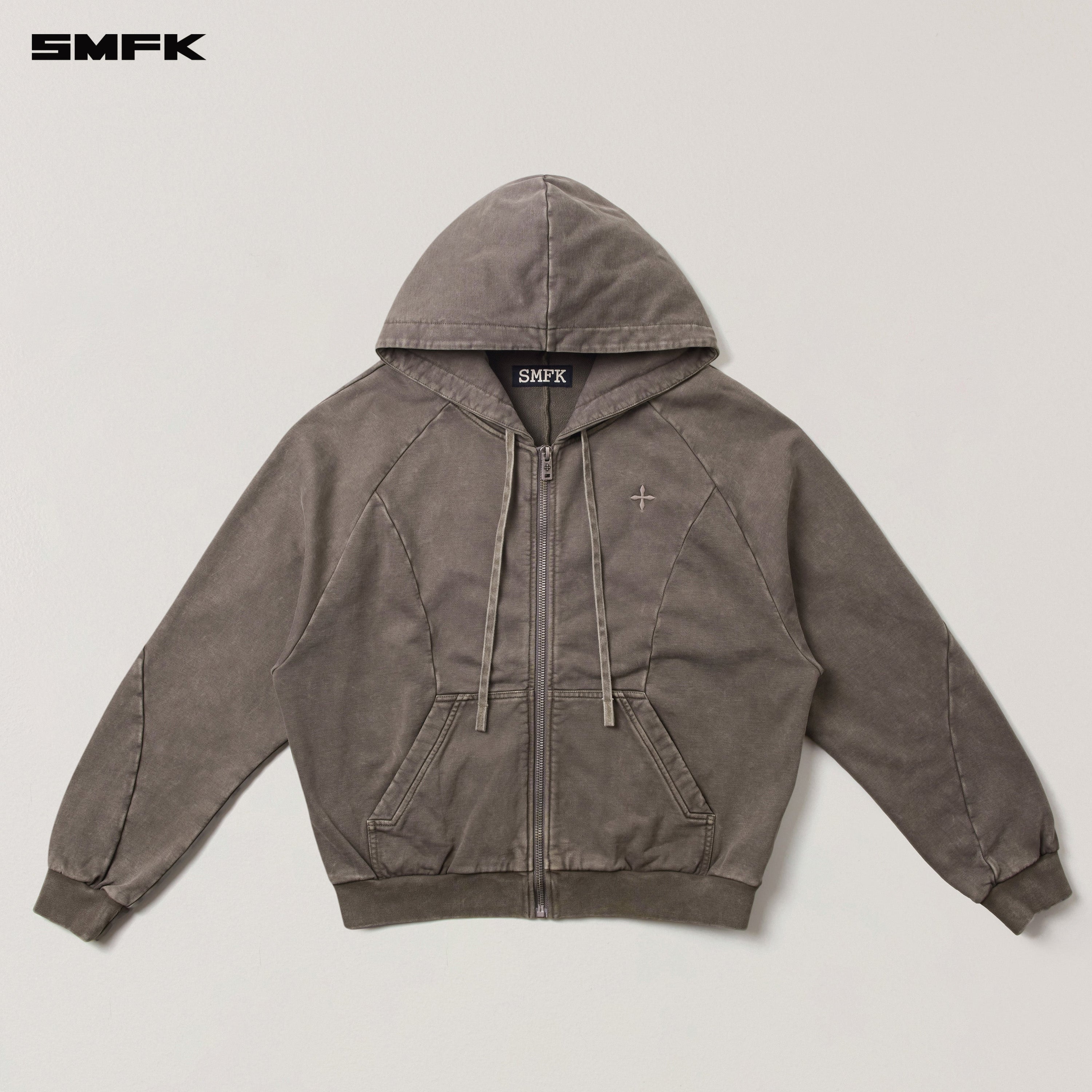 VINTAGE-SAVAGE LOOSE SPORTS ZIP HOODIE/FADE DYE WILD BROWN