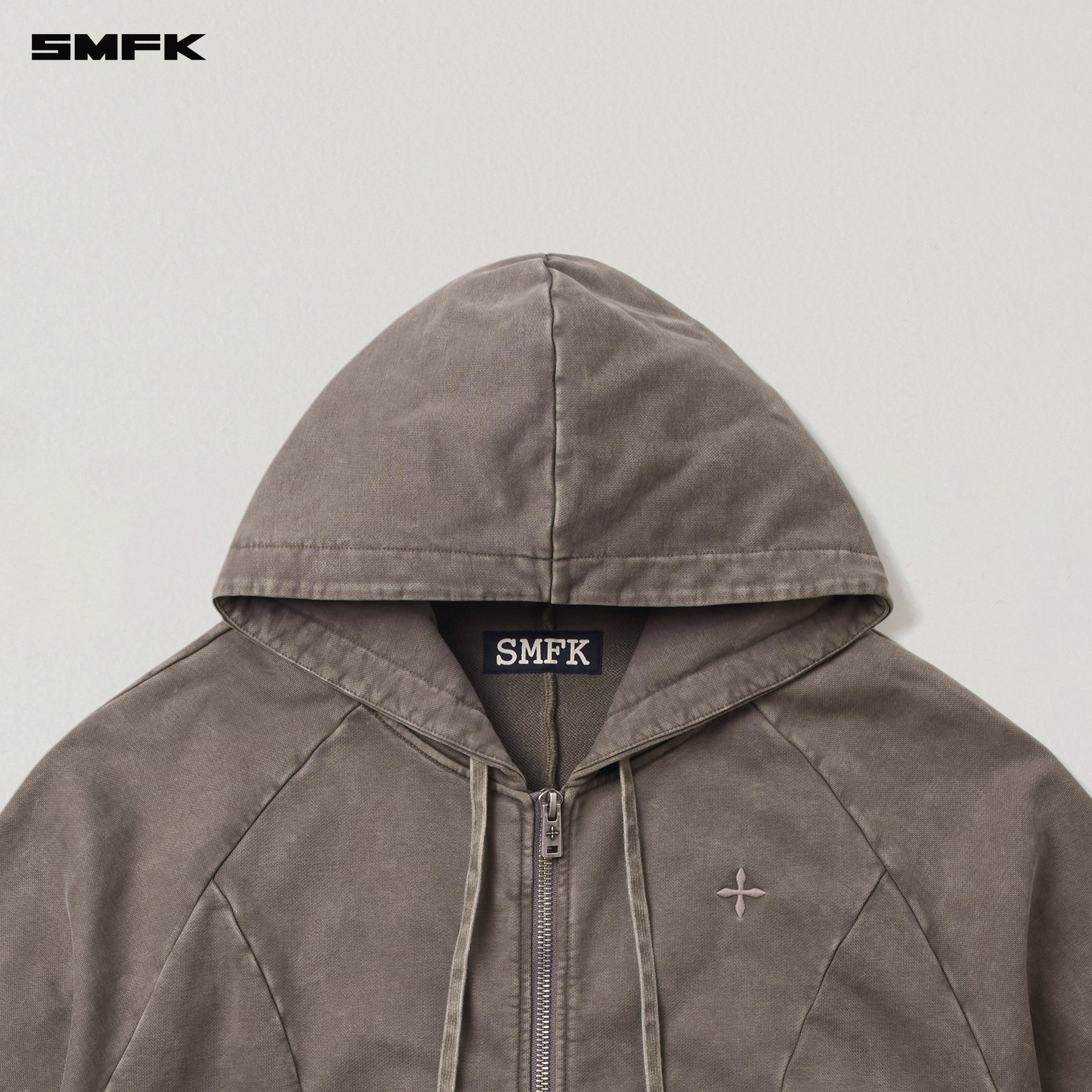 VINTAGE-SAVAGE LOOSE SPORTS ZIP HOODIE/FADE DYE WILD BROWN