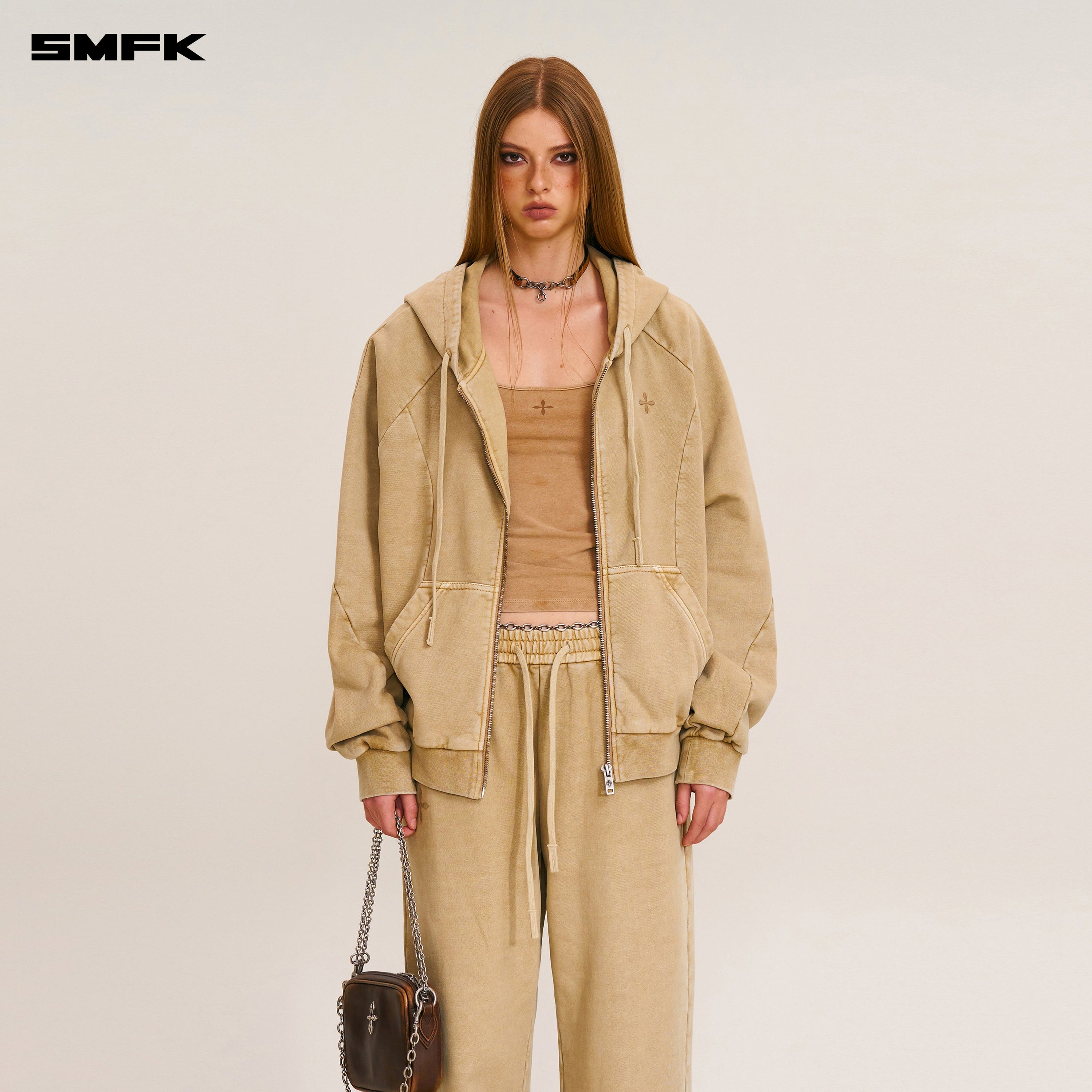 VINTAGE-SAVAGE LOOSE SPORTS ZIP HOODIE/FADE DYE FADING DESERT