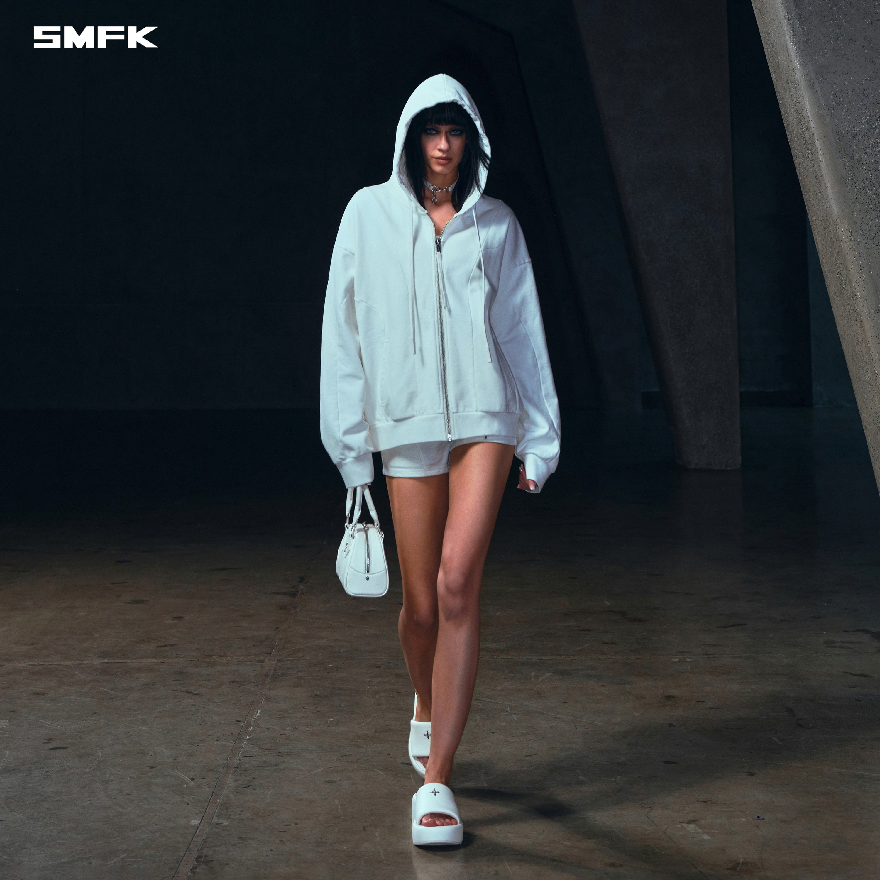 VINTAGE MUSE LOOSE ZIPPER SPORTS HOODIE/COTTON CLOUD WHITE