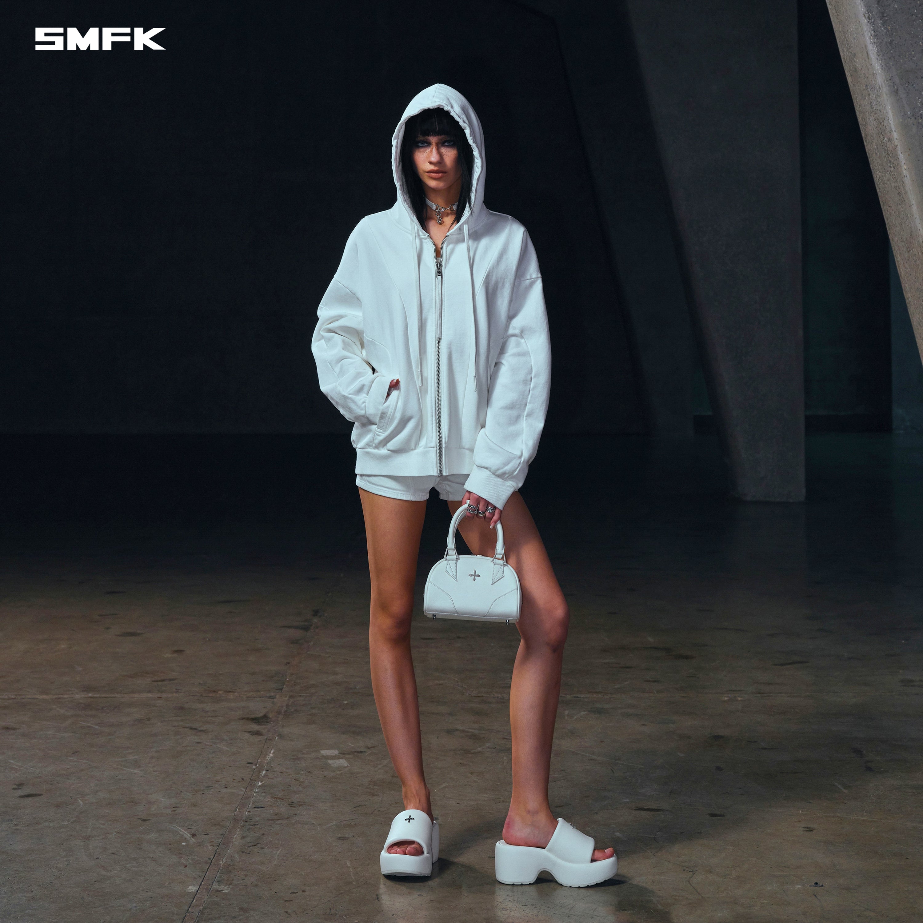 VINTAGE MUSE LOOSE ZIPPER SPORTS HOODIE/COTTON CLOUD WHITE
