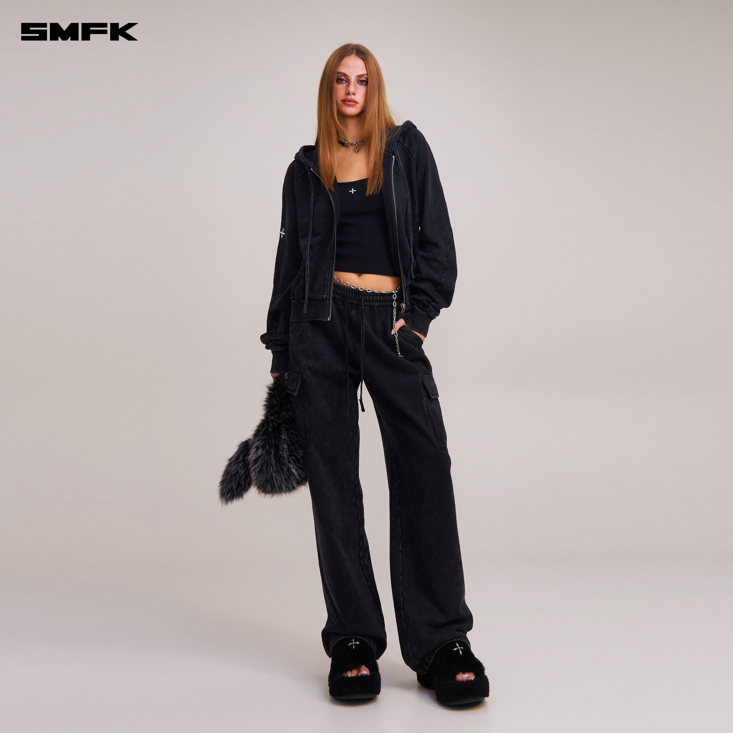 VINTAGE-SAVAGE SPORTS HOODIE/FADE DYE VANISH BLACK